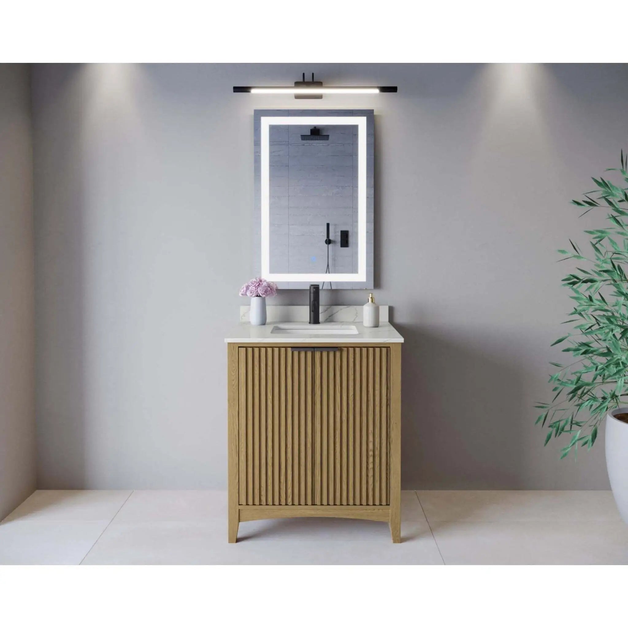 30" Palmilla Single Bathroom Vanity in Natural Oak with Matte Black Trim by Wyndham