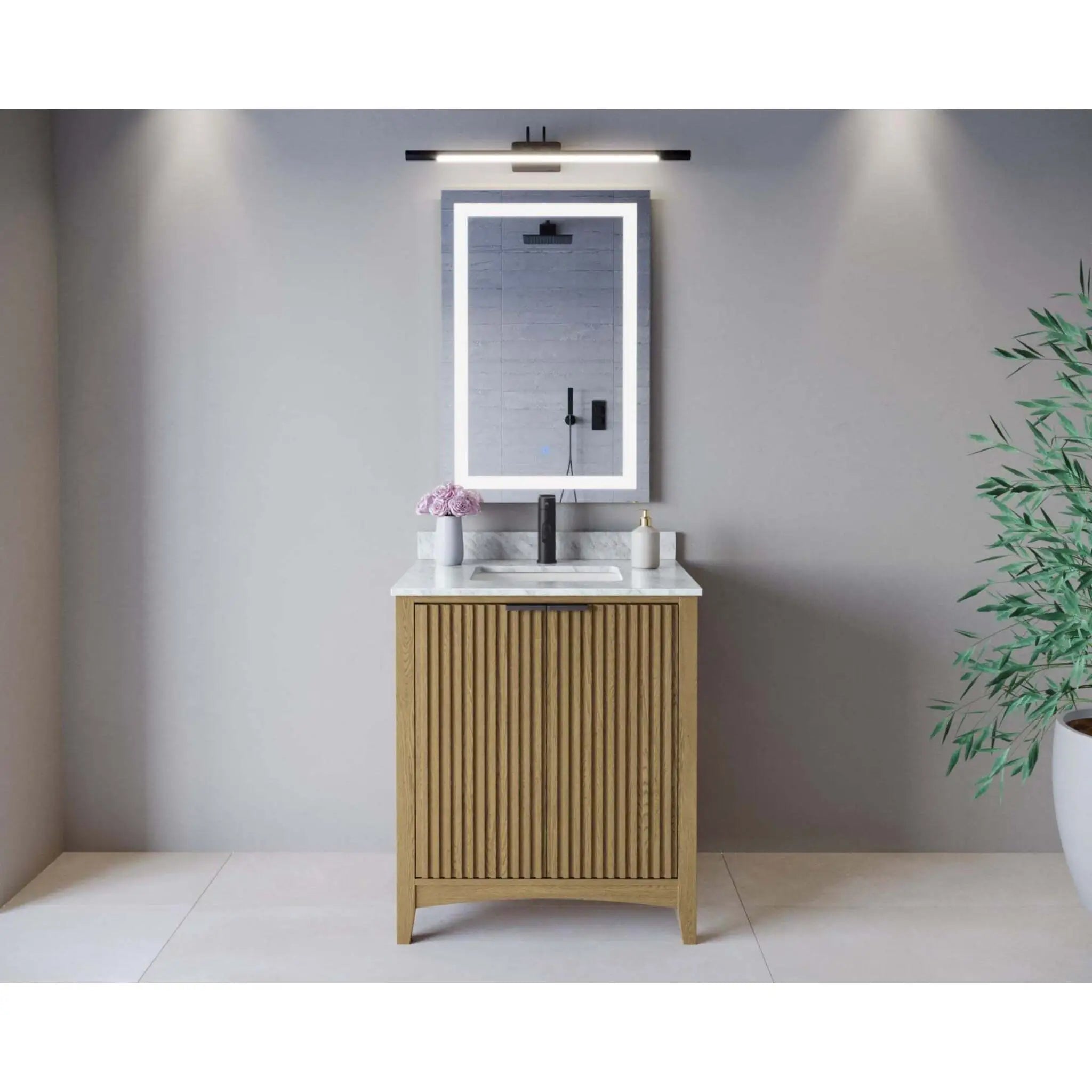 30" Palmilla Single Bathroom Vanity in Natural Oak with Matte Black Trim by Wyndham