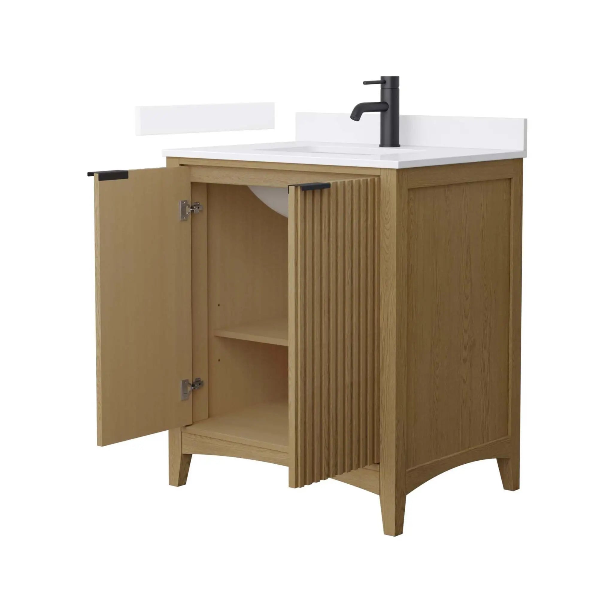 30" Palmilla Single Bathroom Vanity in Natural Oak with Matte Black Trim by Wyndham