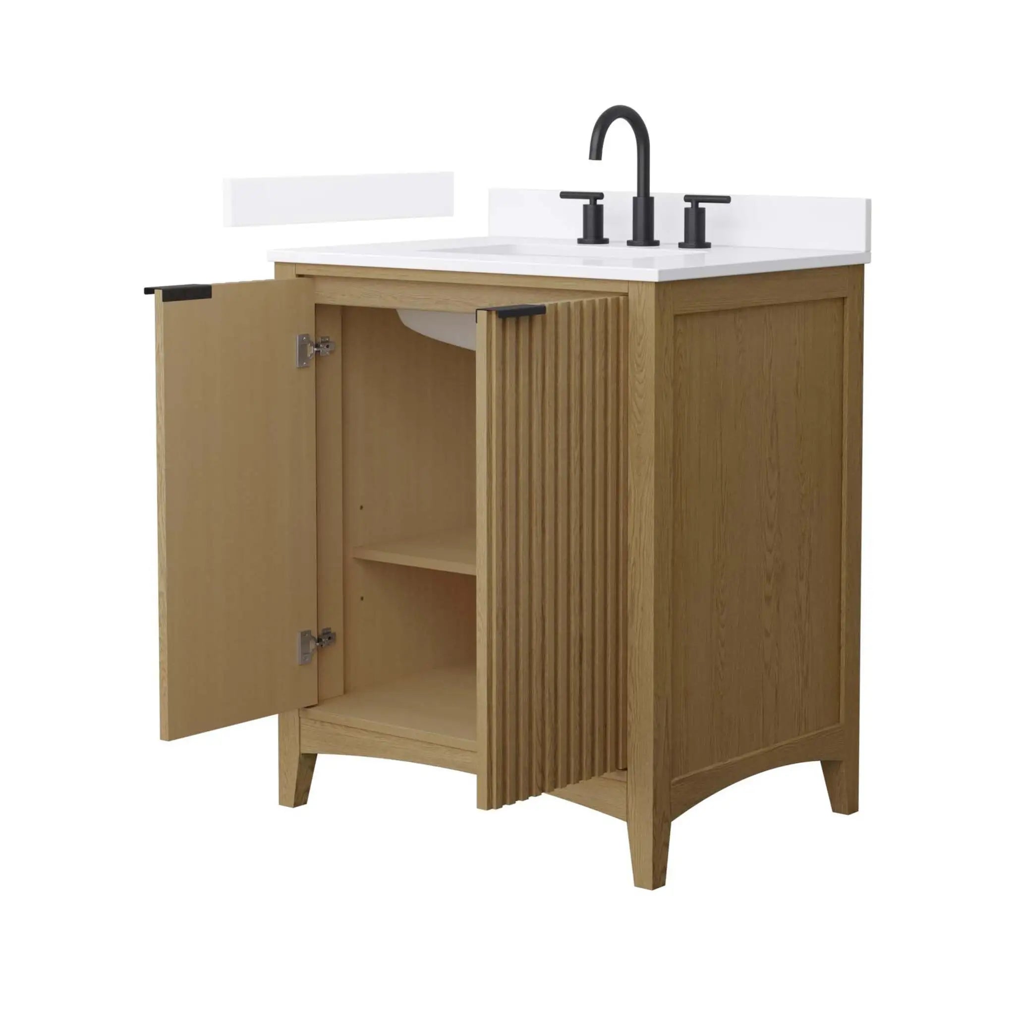 30" Palmilla Single Bathroom Vanity in Natural Oak with Matte Black Trim by Wyndham