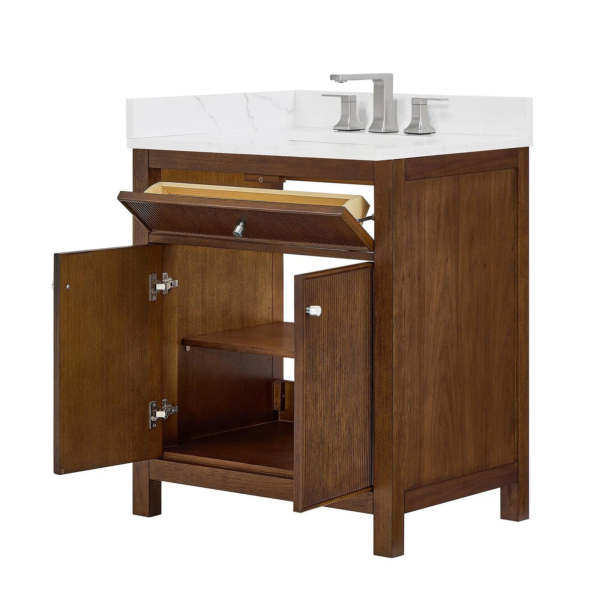 30" Pendry Single Bathroom Vanity Dark Walnut Brushed Nickel Trim by wyndham View 19