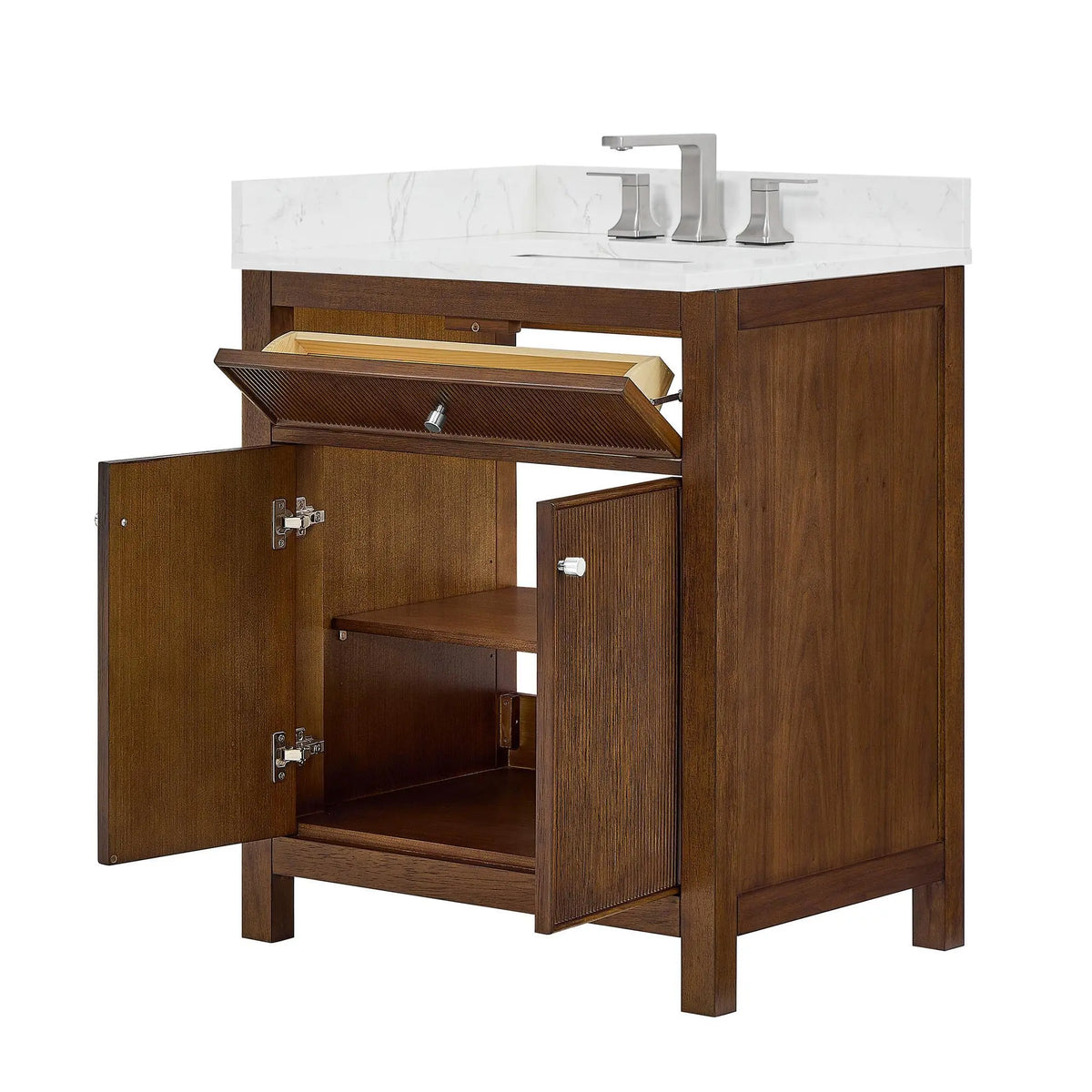 30" Pendry Single Bathroom Vanity Dark Walnut Brushed Nickel Trim by wyndham View 27