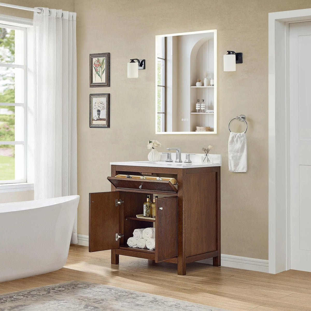 30" Pendry Single Bathroom Vanity Dark Walnut Brushed Nickel Trim by wyndham View 32
