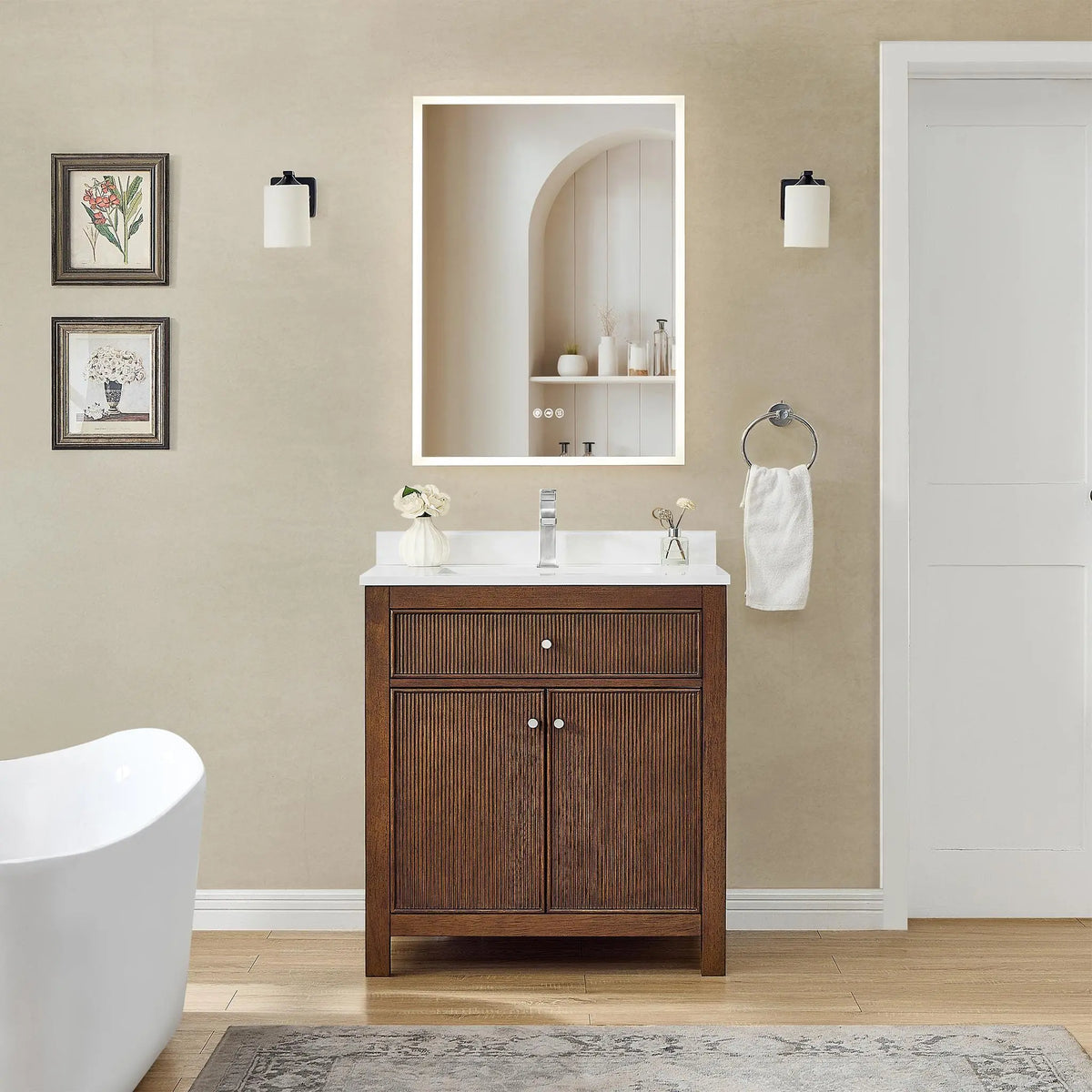 30" Pendry Single Bathroom Vanity Dark Walnut Brushed Nickel Trim by wyndham View 6