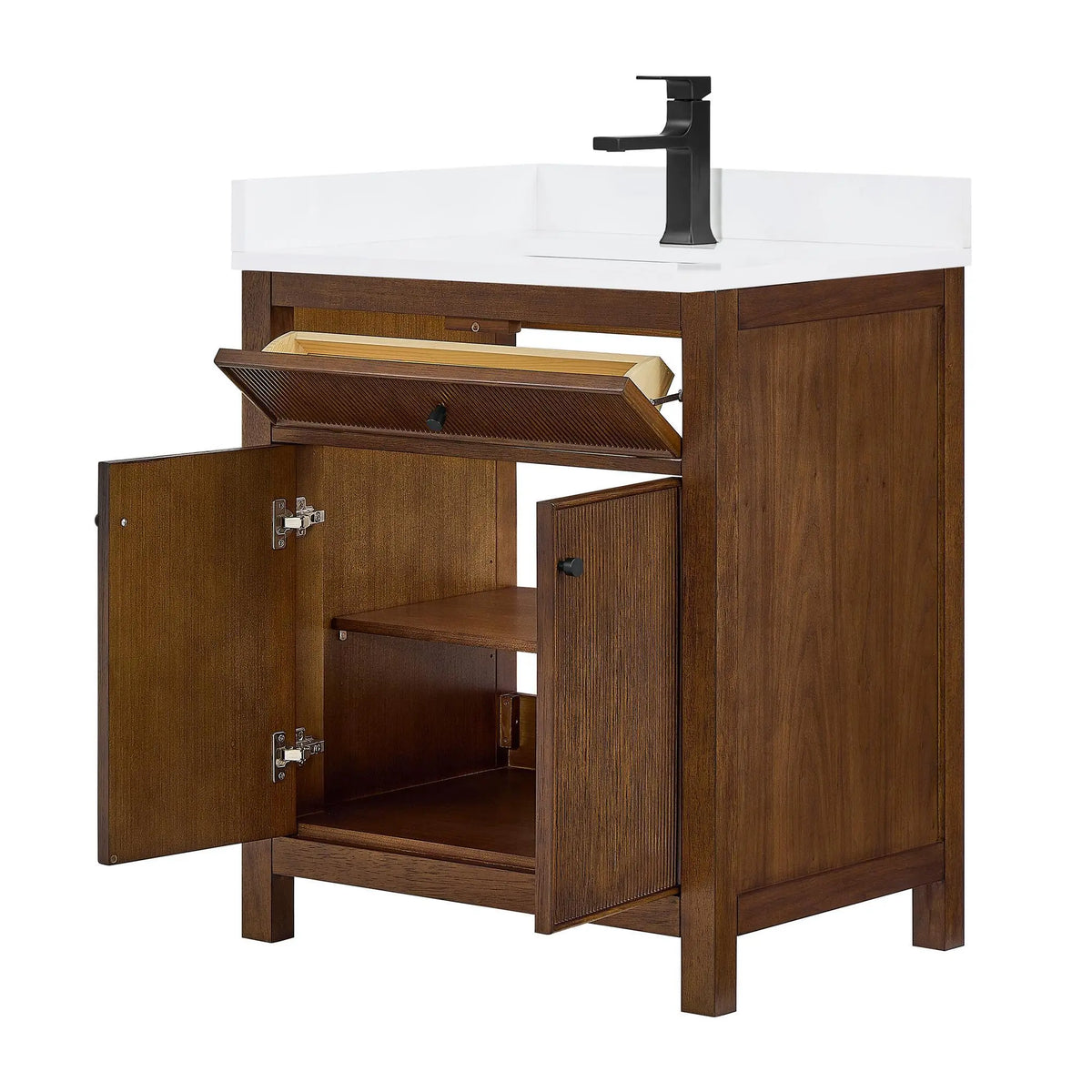 30" Pendry Single Bathroom Vanity Dark Walnut Matte Black Trim by wyndham View 7