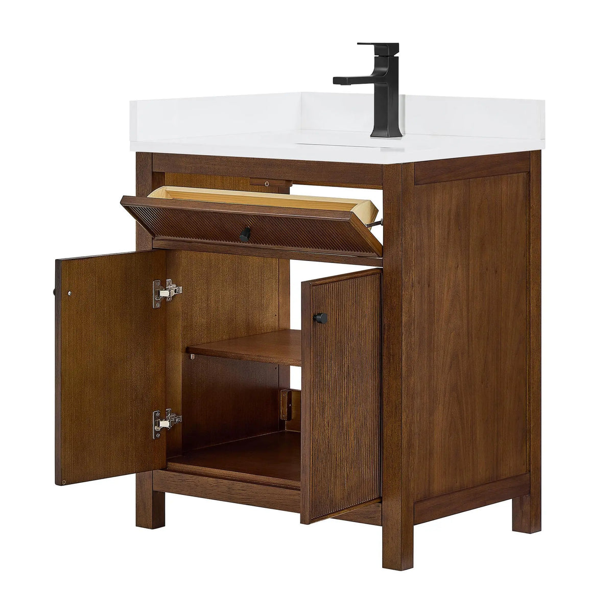 30" Pendry Single Bathroom Vanity Dark Walnut Matte Black Trim by wyndham View 15