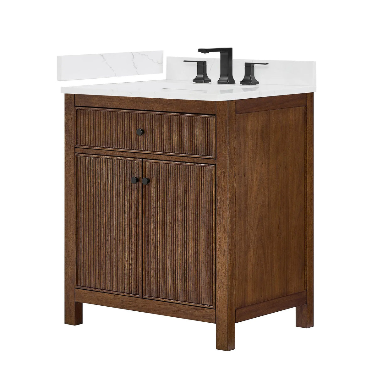 30" Pendry Single Bathroom Vanity Dark Walnut Matte Black Trim by wyndham View 17