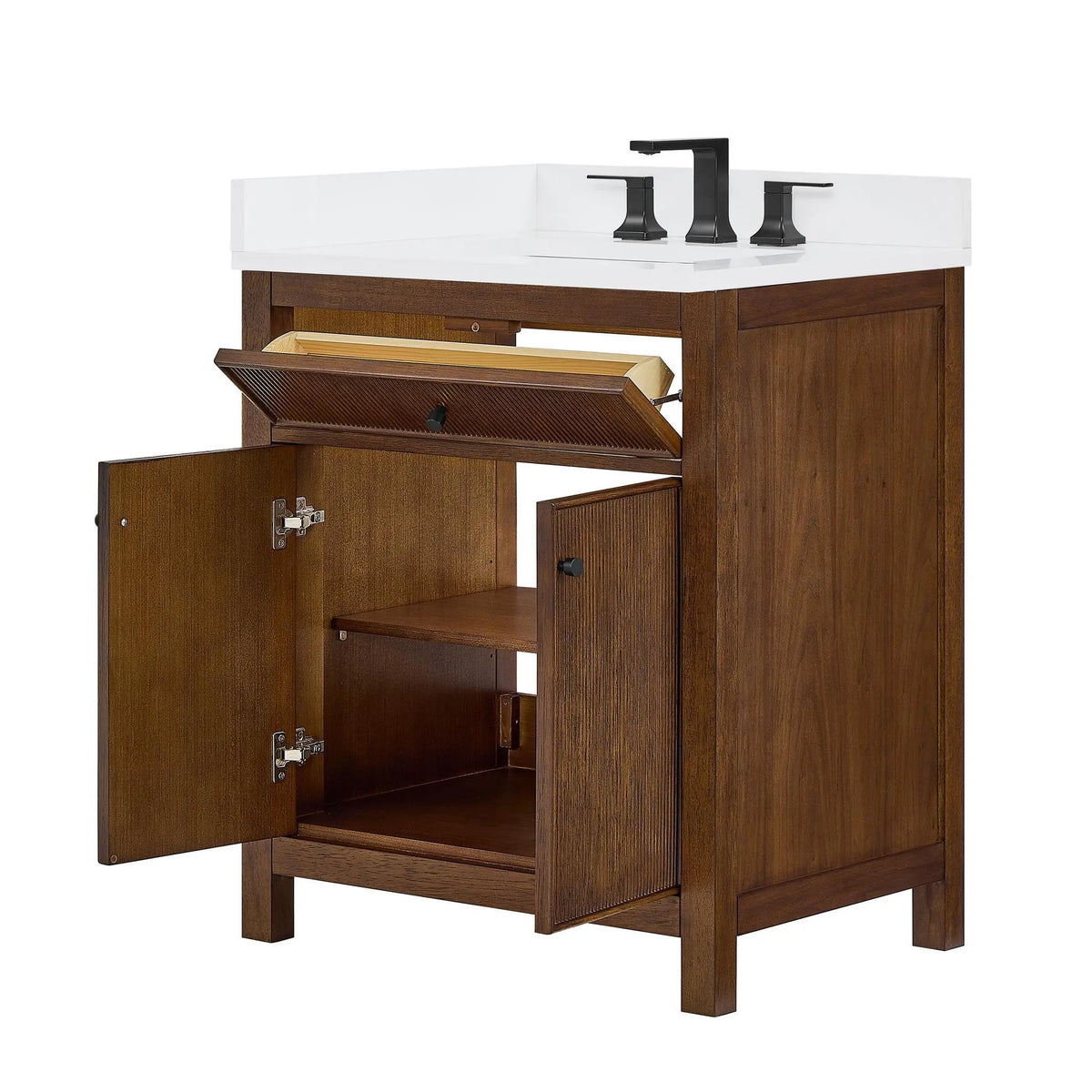 30" Pendry Single Bathroom Vanity Dark Walnut Matte Black Trim by wyndham View 23