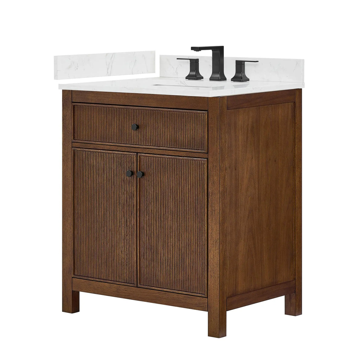 30" Pendry Single Bathroom Vanity Dark Walnut Matte Black Trim by wyndham View 25