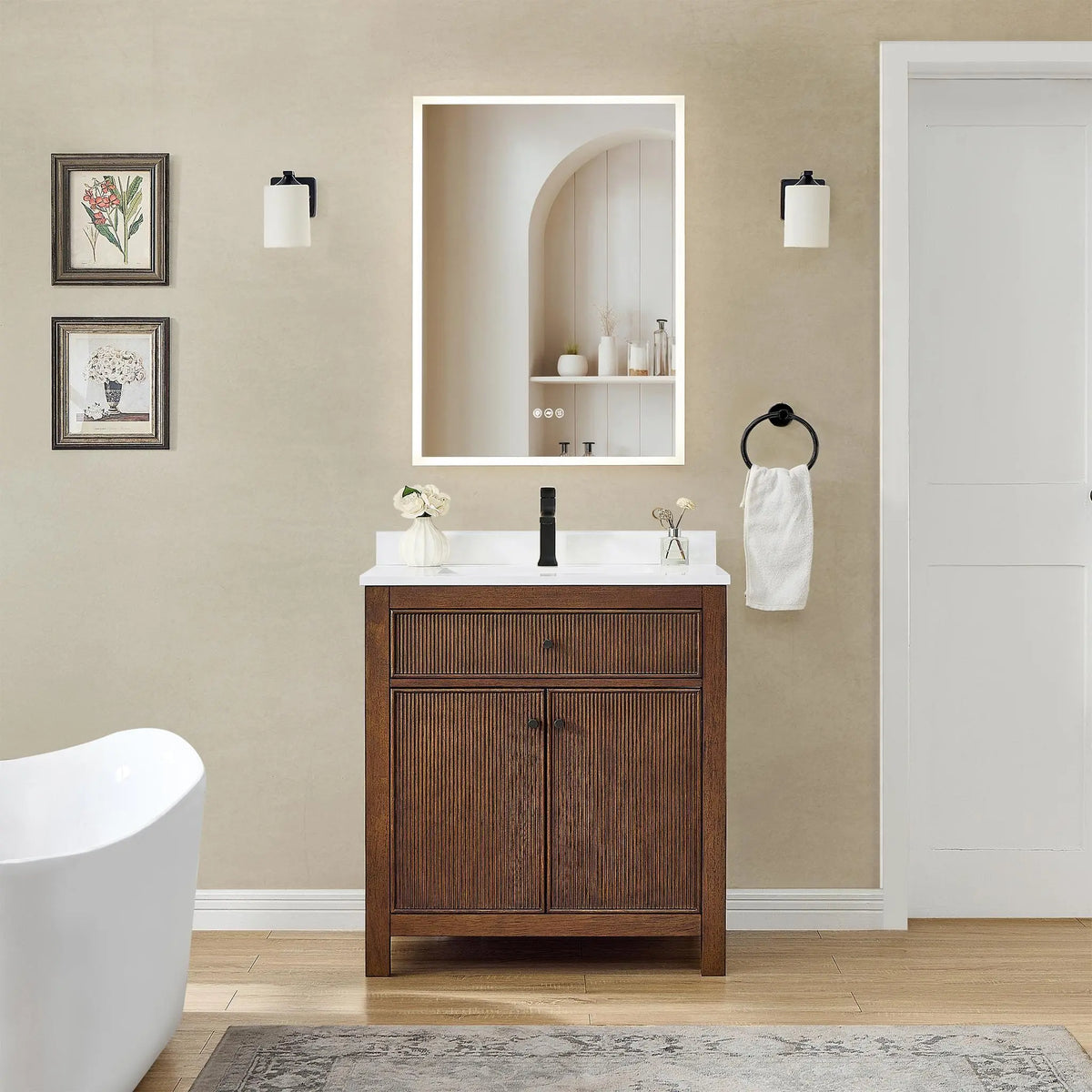 30" Pendry Single Bathroom Vanity Dark Walnut Matte Black Trim by wyndham View 6