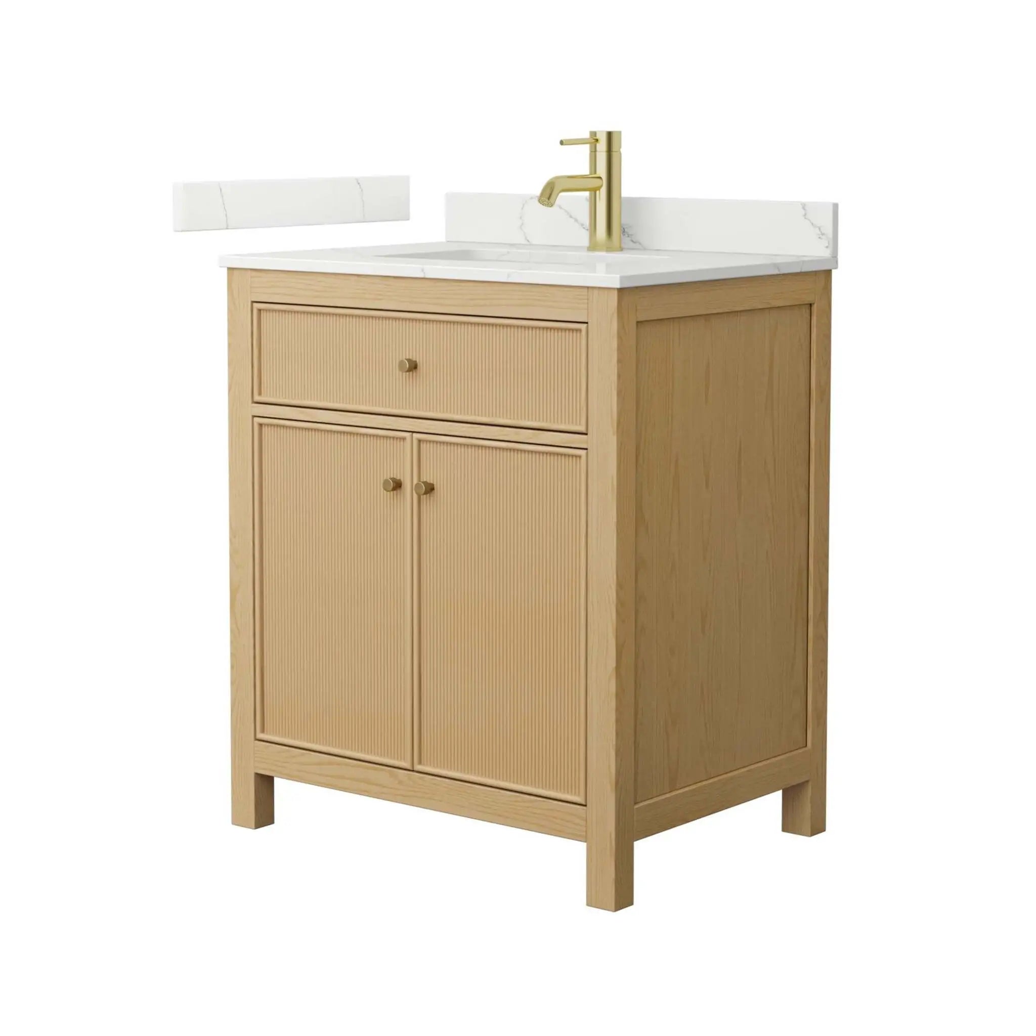 30" Pendry Single Bathroom Vanity in Tanned Oak with Brushed Gold Trim by Wyndham