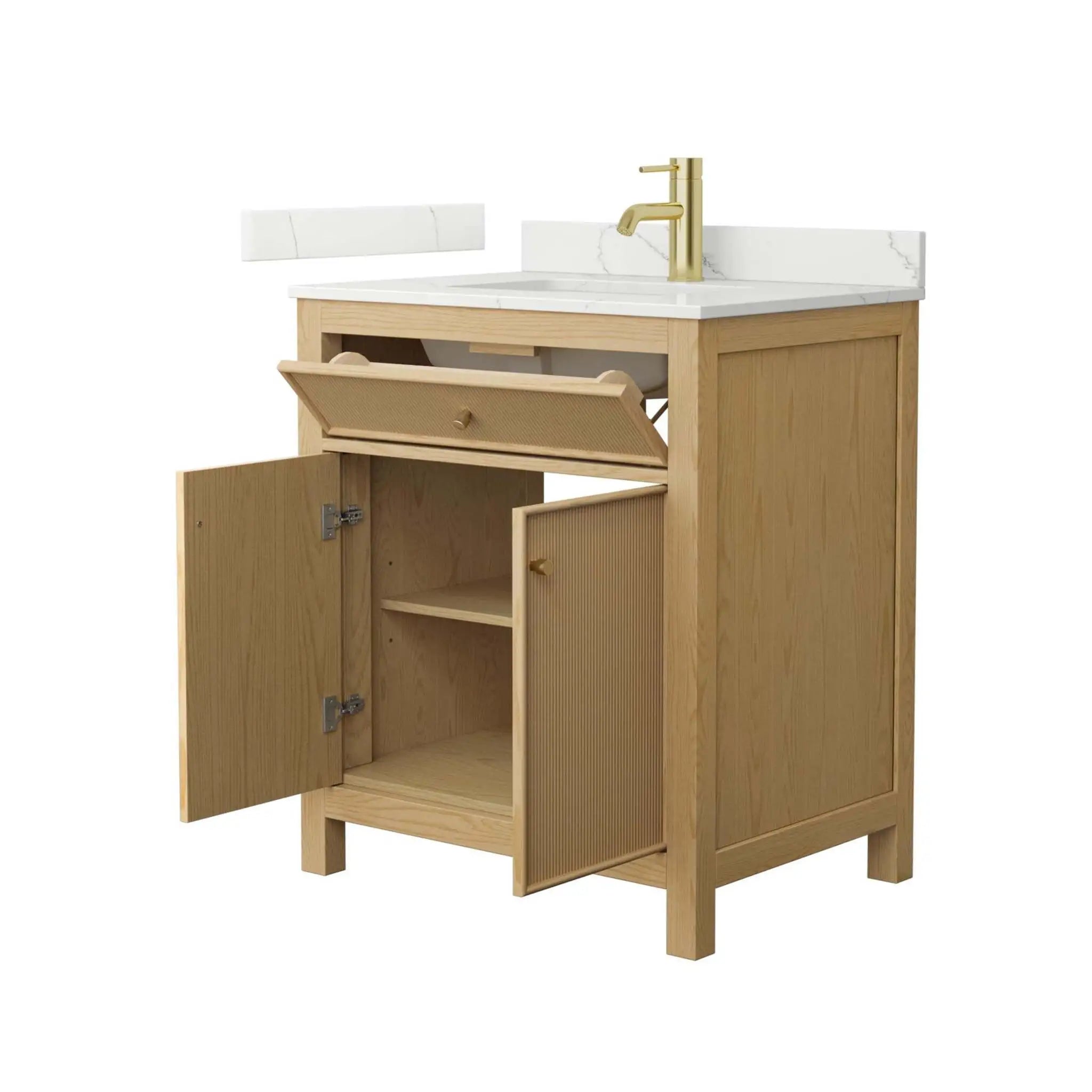 30" Pendry Single Bathroom Vanity in Tanned Oak with Brushed Gold Trim by Wyndham