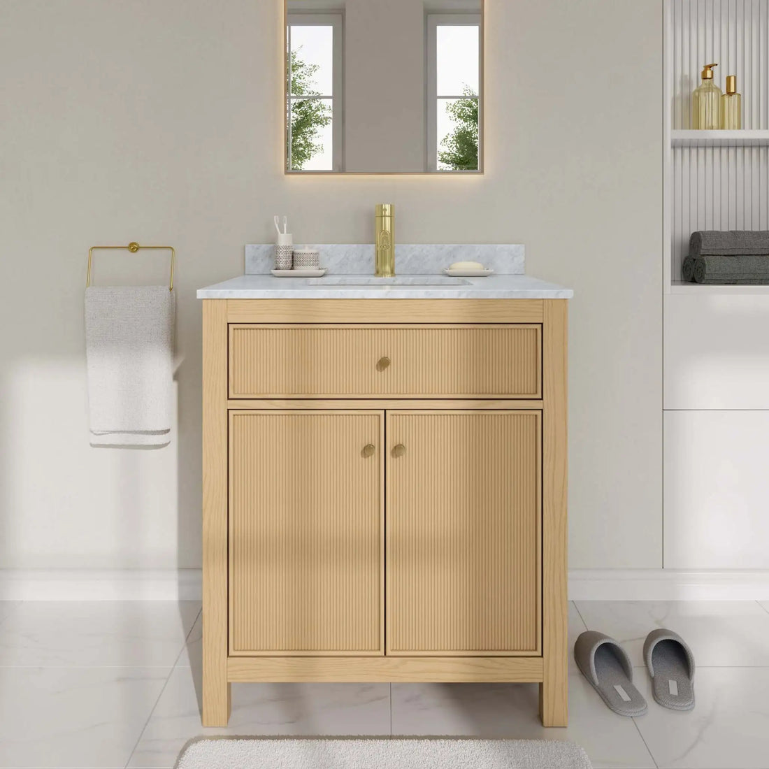 30" Pendry Single Bathroom Vanity in Tanned Oak with Brushed Gold Trim by Wyndham