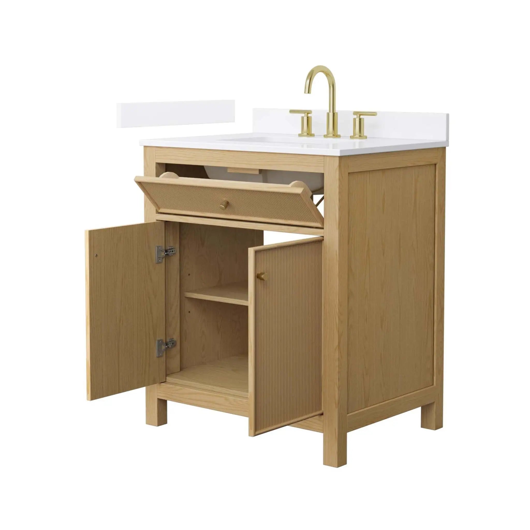 30" Pendry Single Bathroom Vanity in Tanned Oak with Brushed Gold Trim by Wyndham