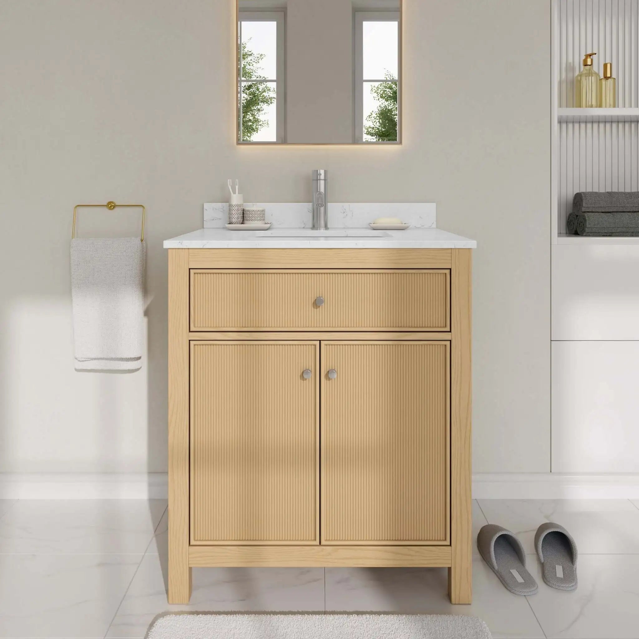 30" Pendry Single Bathroom Vanity in Tanned Oak with Brushed Nickel Trim by Wyndham