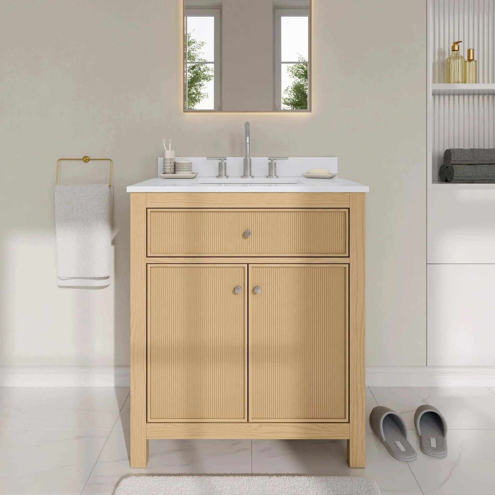 30" Pendry Single Bathroom Vanity in Tanned Oak with Brushed Nickel Trim by Wyndham