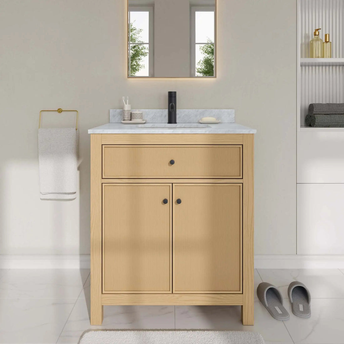 30" Pendry Single Bathroom Vanity in Tanned Oak with Matte Black Trim by Wyndham