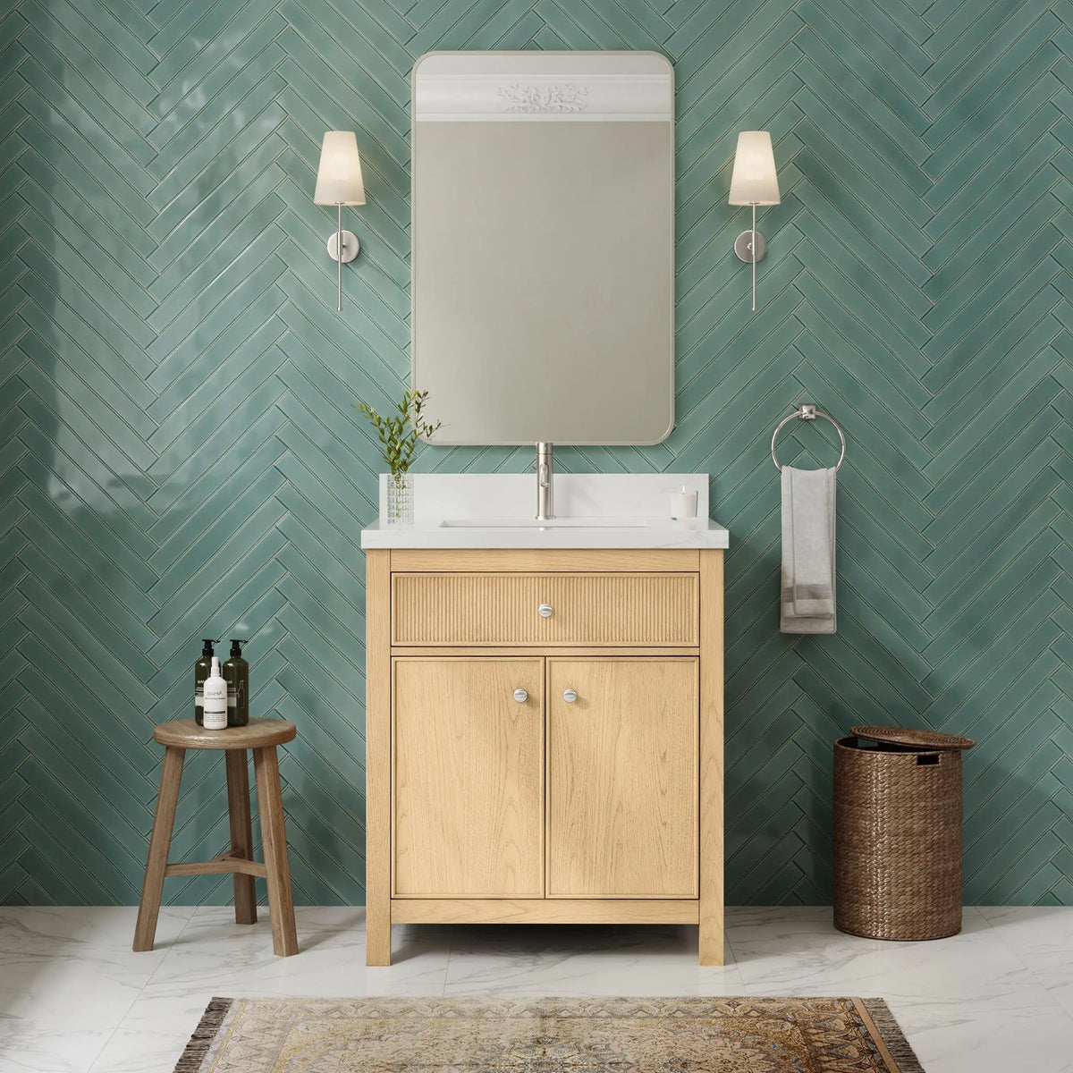 30" Rian Single Bathroom Vanity Scandinavian Oak Brushed Nickel Trim by wyndham View 2