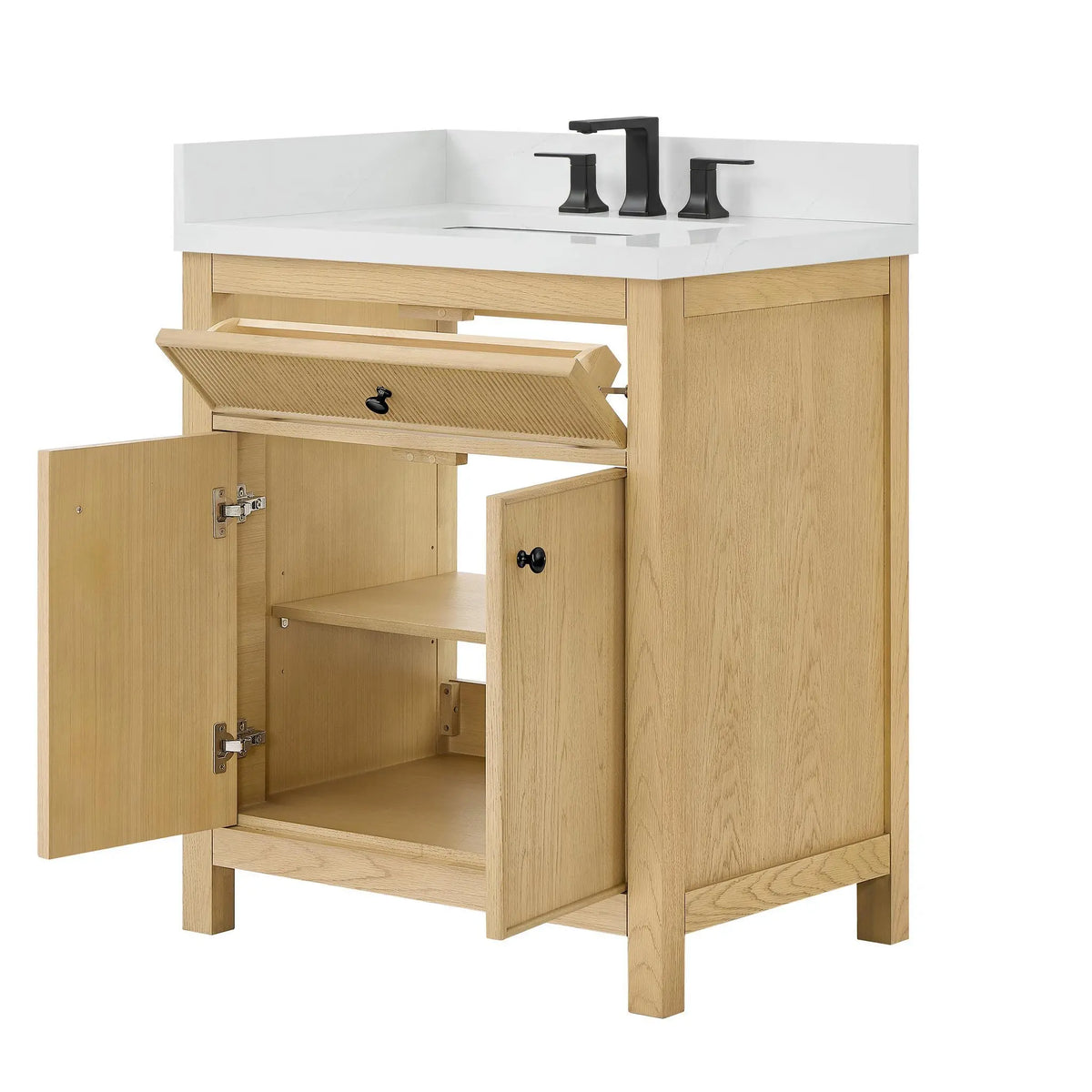 30" Rian Single Bathroom Vanity Scandinavian Oak Matte Black Trim by wyndham View 7
