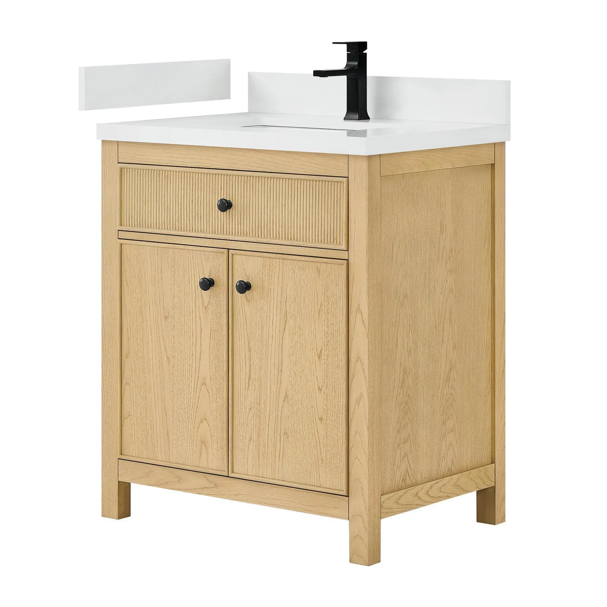 30" Rian Single Bathroom Vanity Scandinavian Oak Matte Black Trim by wyndham View 9