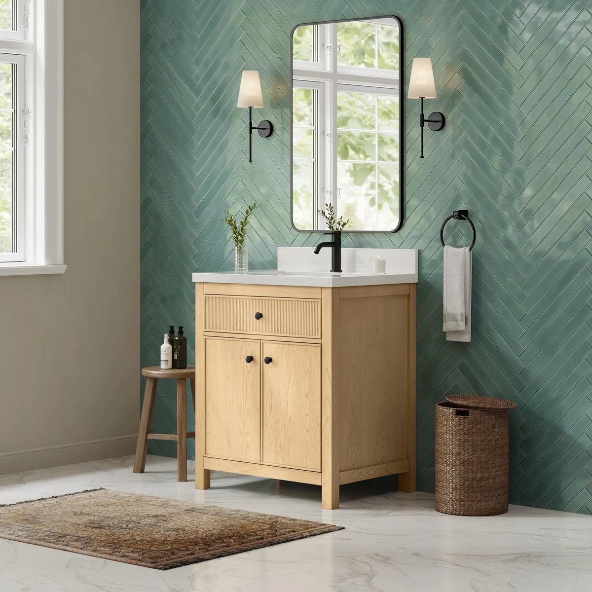 30" Rian Single Bathroom Vanity Scandinavian Oak Matte Black Trim by wyndham View 12