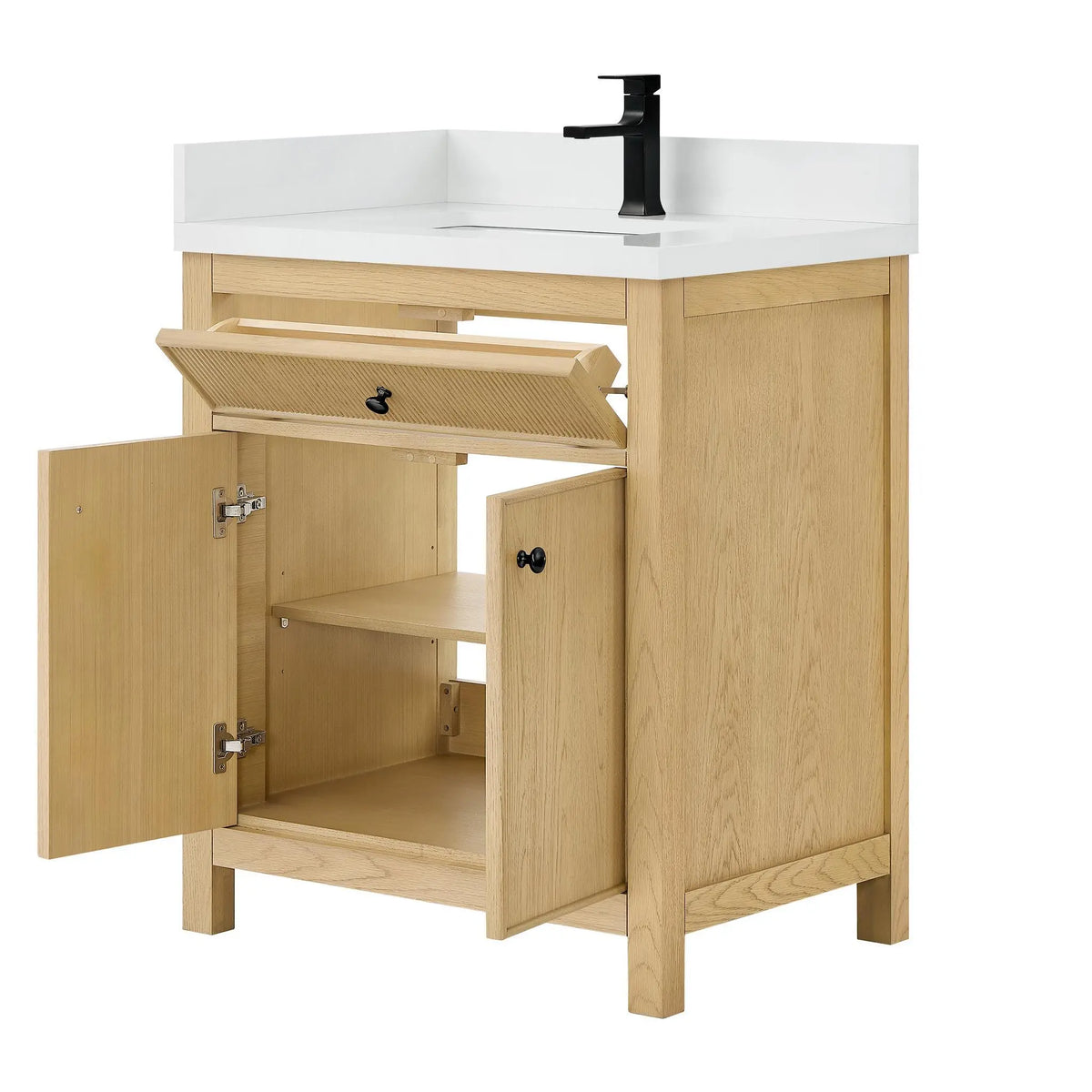 30" Rian Single Bathroom Vanity Scandinavian Oak Matte Black Trim by wyndham View 11