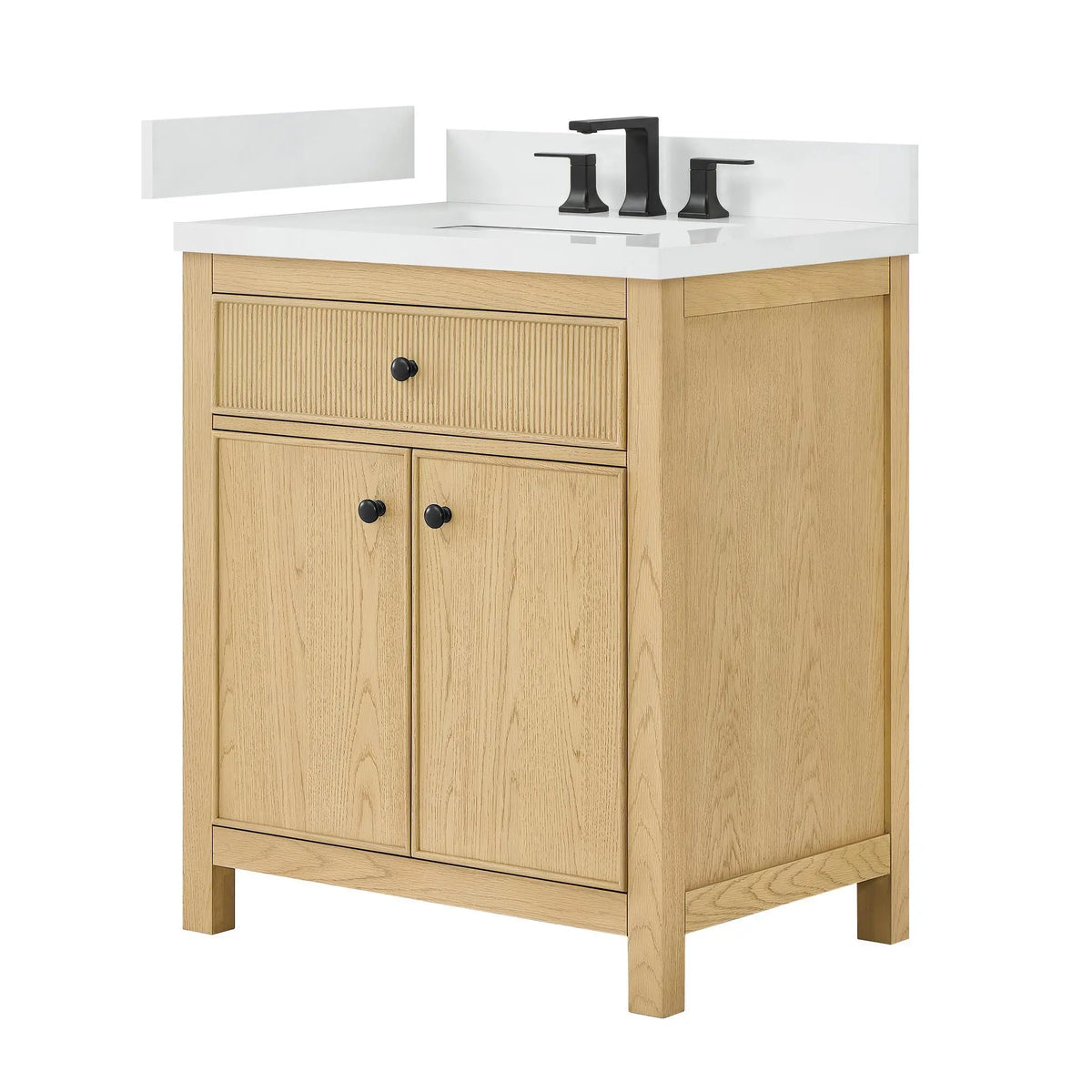 30" Rian Single Bathroom Vanity Scandinavian Oak Matte Black Trim by wyndham View 13