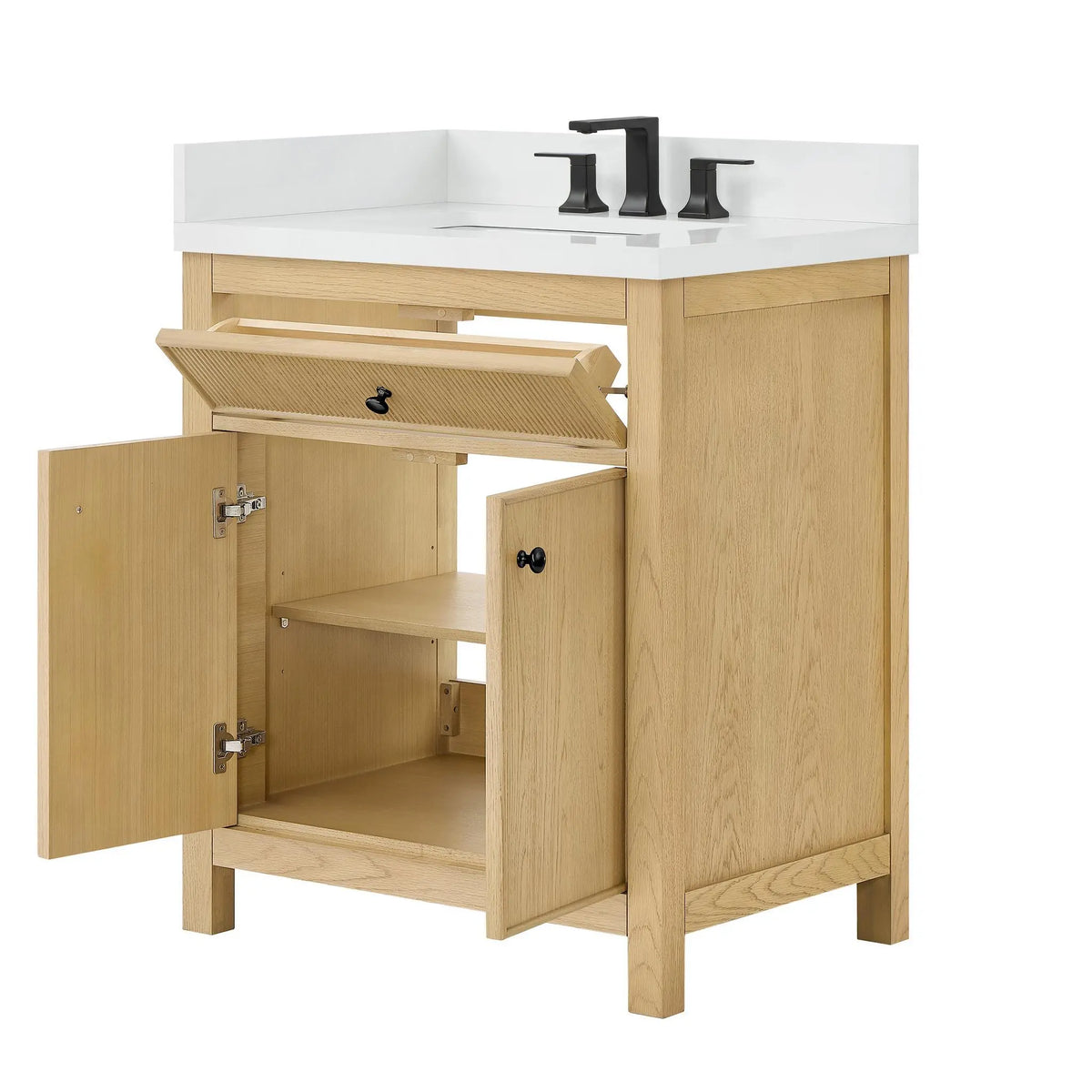 30" Rian Single Bathroom Vanity Scandinavian Oak Matte Black Trim by wyndham View 15