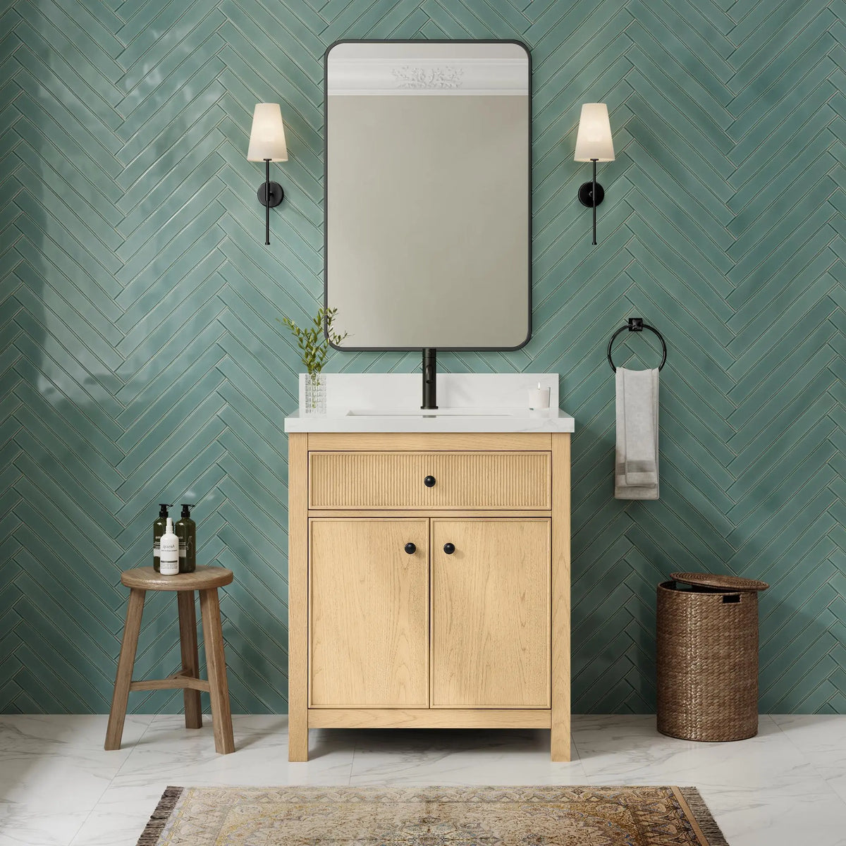 30" Rian Single Bathroom Vanity Scandinavian Oak Matte Black Trim by wyndham View 2