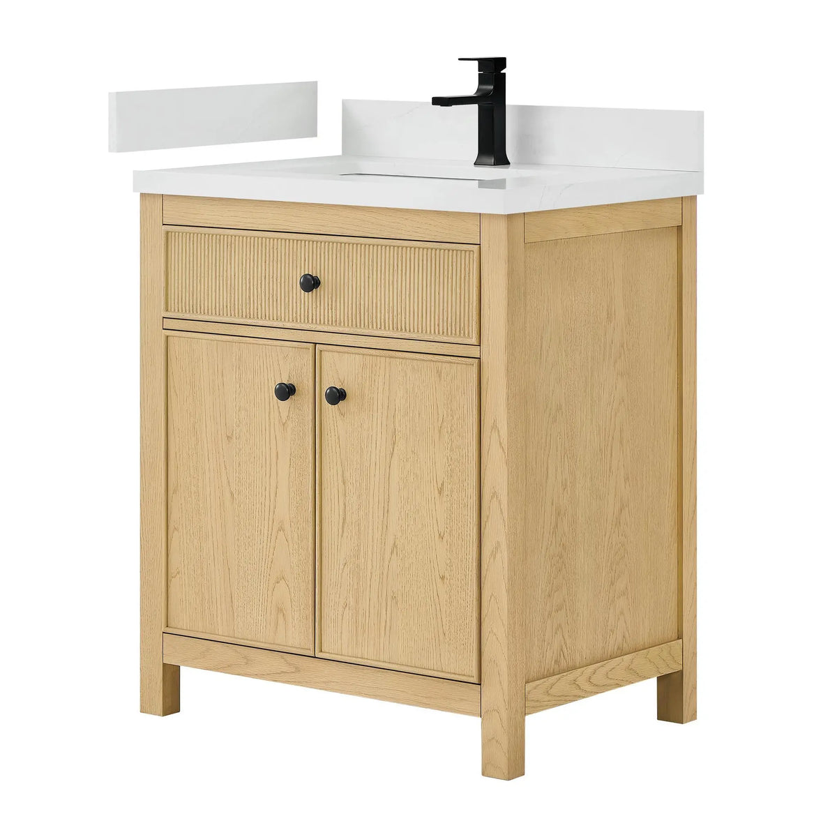 30" Rian Single Bathroom Vanity Scandinavian Oak Matte Black Trim by wyndham View 1