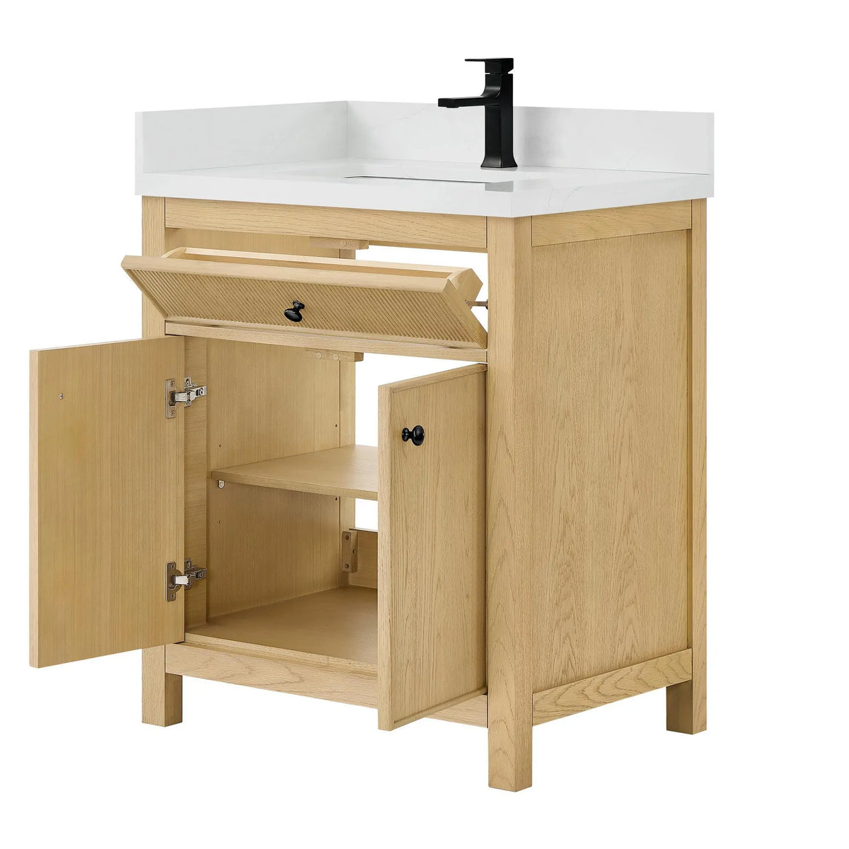 30" Rian Single Bathroom Vanity Scandinavian Oak Matte Black Trim by wyndham View 3