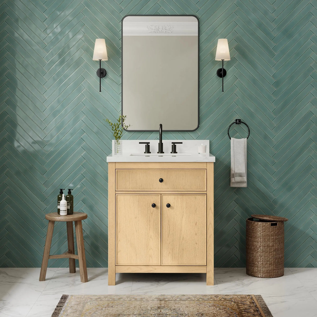30" Rian Single Bathroom Vanity Scandinavian Oak Matte Black Trim by wyndham View 6