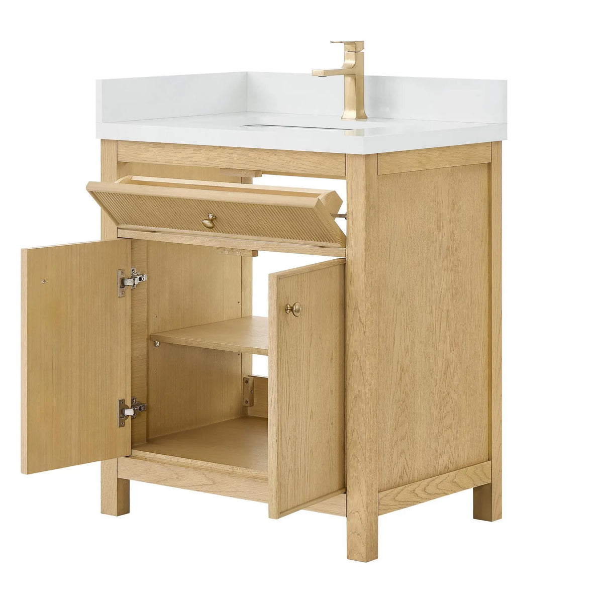 30" Rian Single Bathroom Vanity Scandinavian Oak Satin Bronze Trim by wyndham View 11