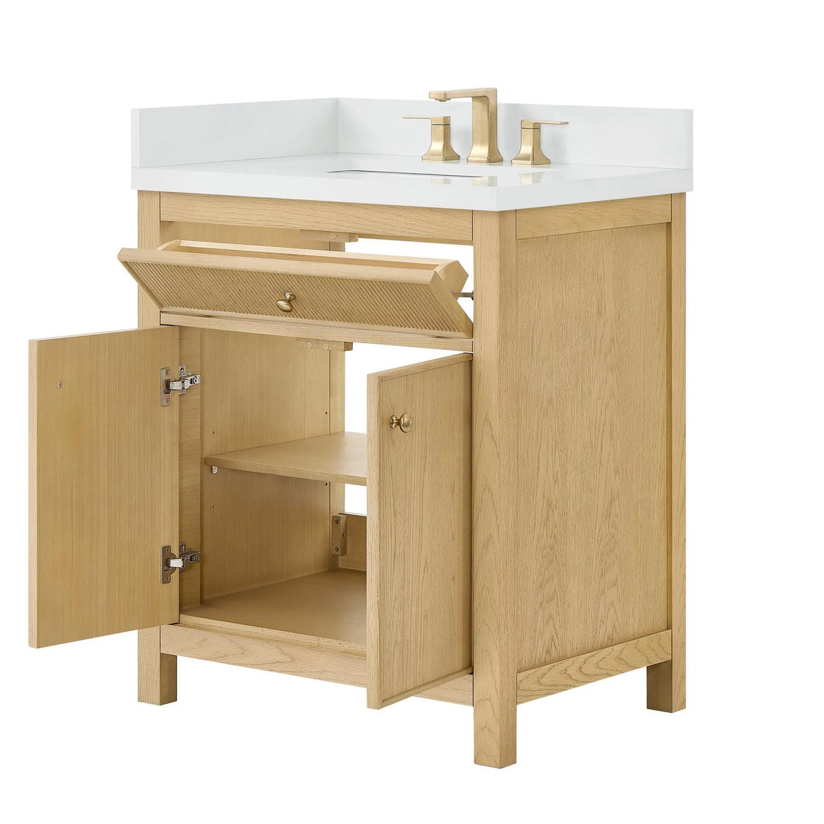 30" Rian Single Bathroom Vanity Scandinavian Oak Satin Bronze Trim by wyndham View 15