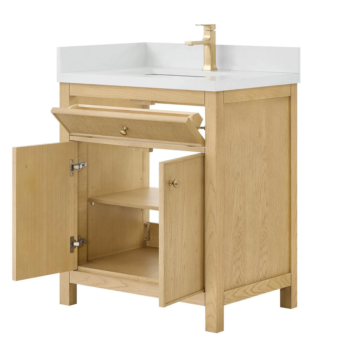 30" Rian Single Bathroom Vanity Scandinavian Oak Satin Bronze Trim by wyndham View 3