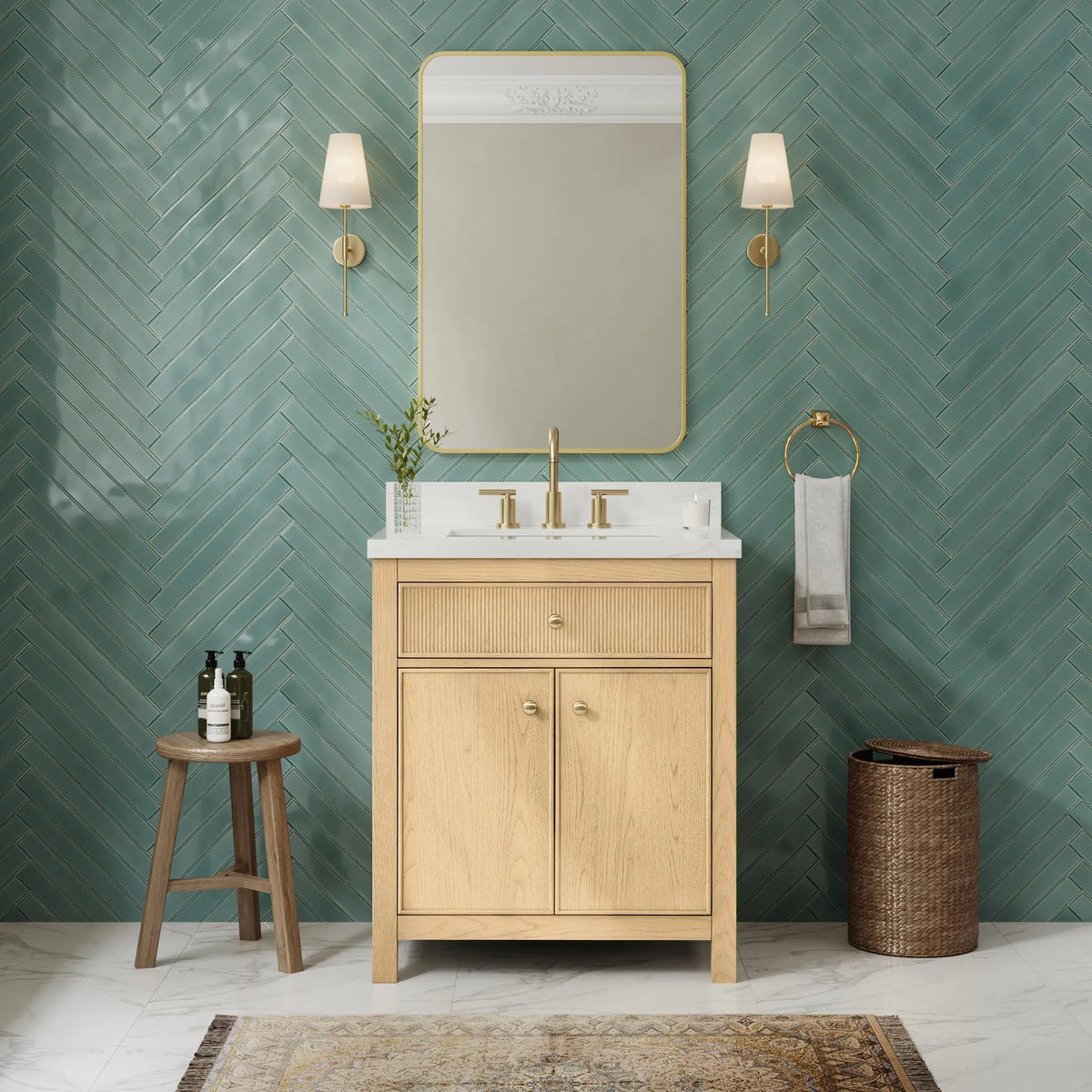 30" Rian Single Bathroom Vanity Scandinavian Oak Satin Bronze Trim by wyndham View 6