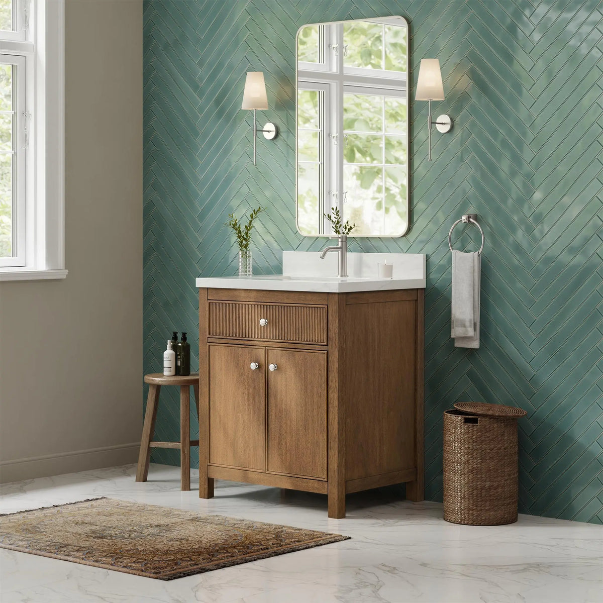 30" Rian Single Bathroom Vanity Toasted Walnut Brushed Nickel Trim by wyndham View 4
