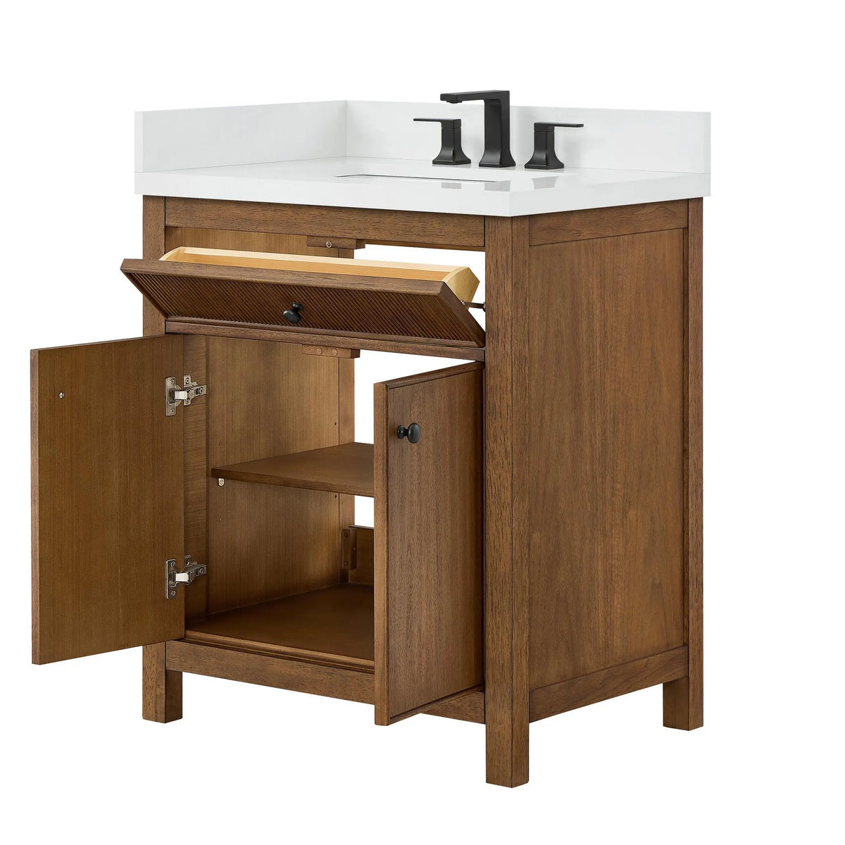 30" Rian Single Bathroom Vanity Toasted Walnut Matte Black Trim by wyndham View 15