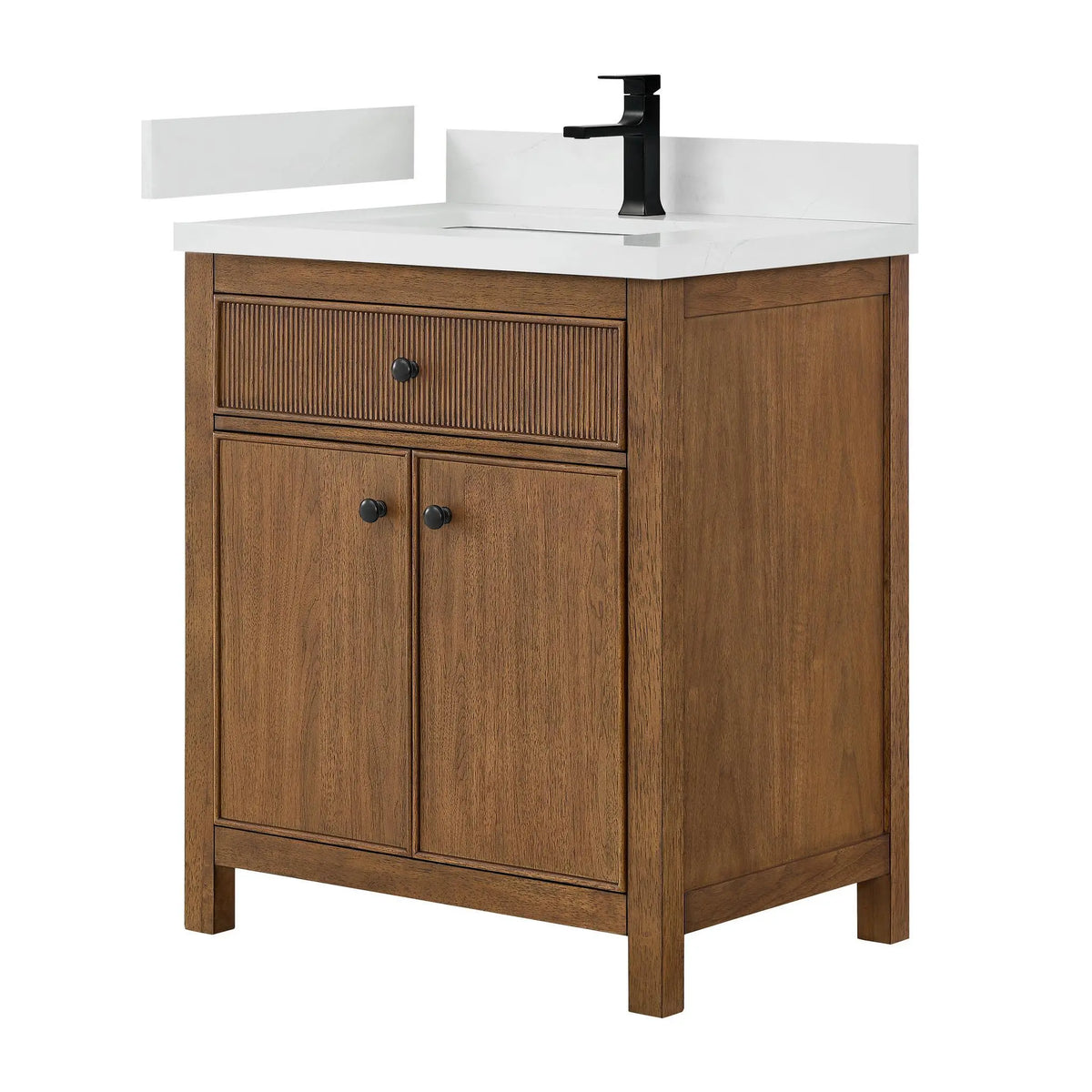 30" Rian Single Bathroom Vanity Toasted Walnut Matte Black Trim by wyndham View 1