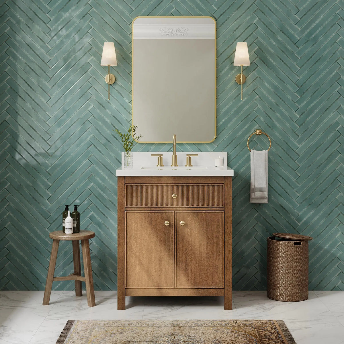 30" Rian Single Bathroom Vanity Toasted Walnut Satin Bronze Trim by wyndham View 14