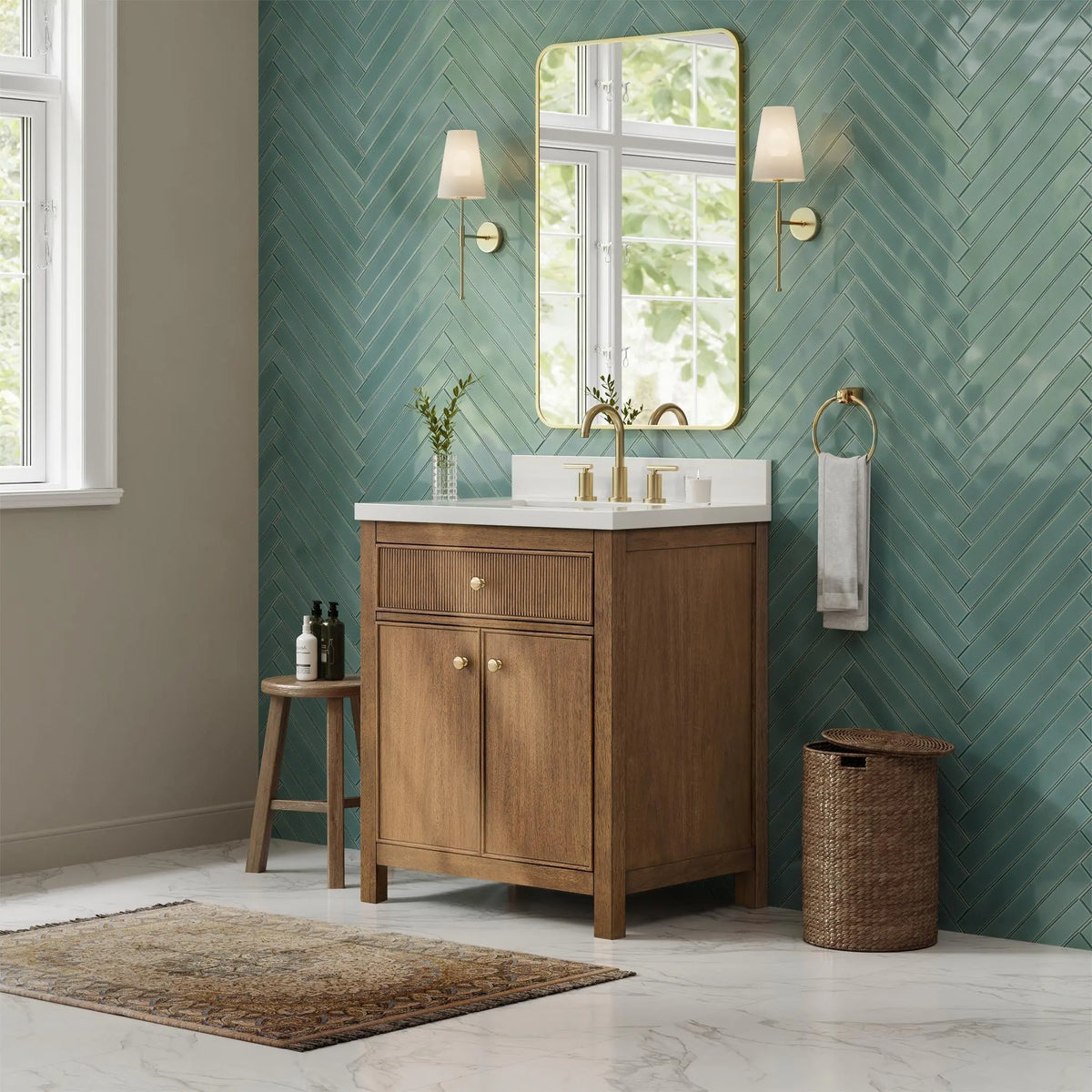 30" Rian Single Bathroom Vanity Toasted Walnut Satin Bronze Trim by wyndham View 16