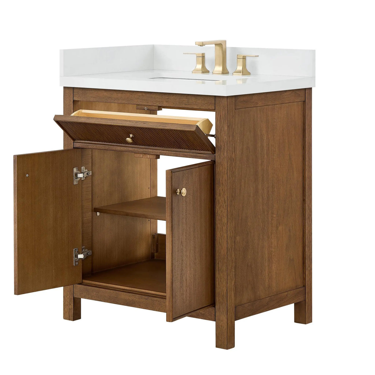 30" Rian Single Bathroom Vanity Toasted Walnut Satin Bronze Trim by wyndham View 15