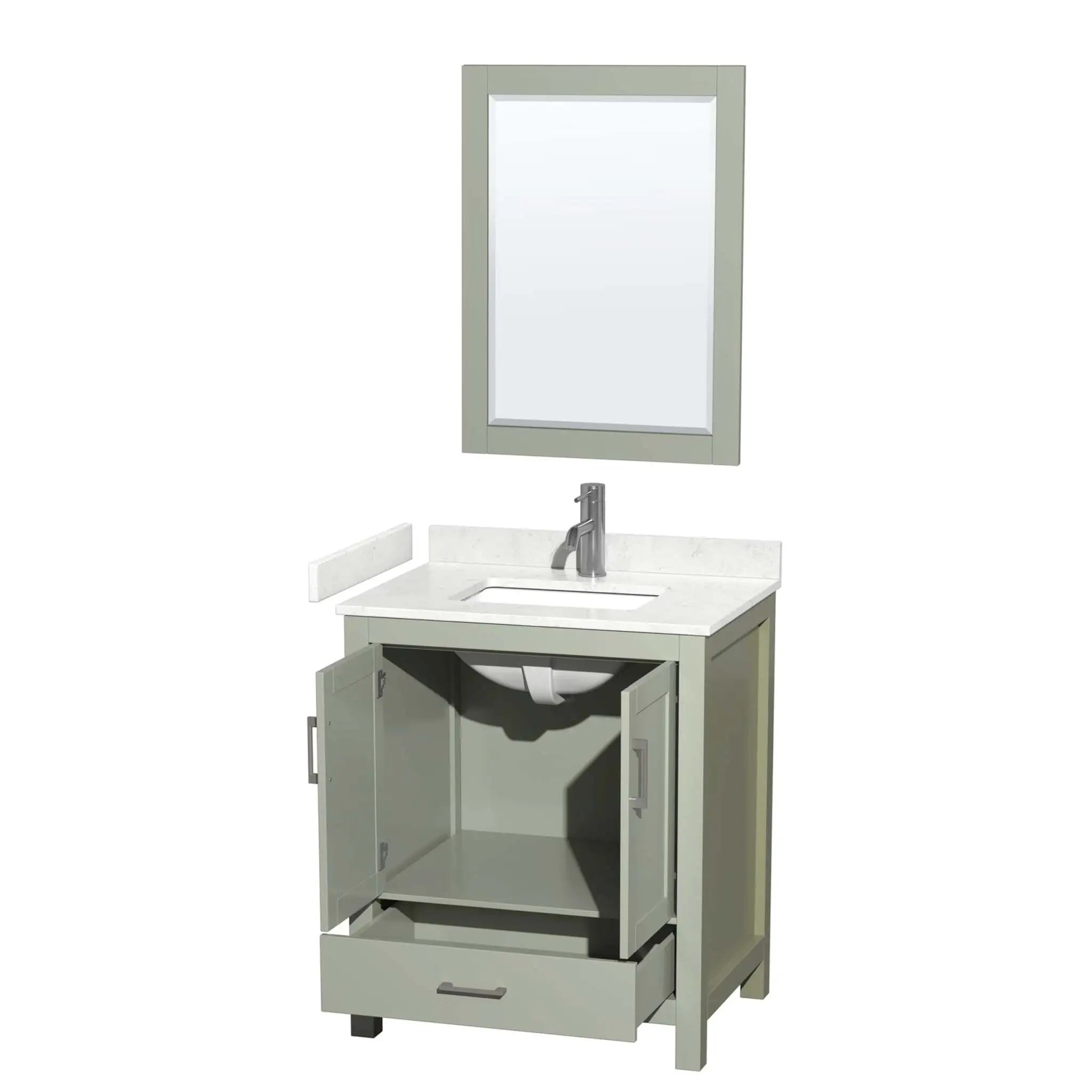 30" Sheffield 30 inch Single Bathroom Vanity in Light Green with Brushed Nickel Trim & 24" Mirror by Wyndham
