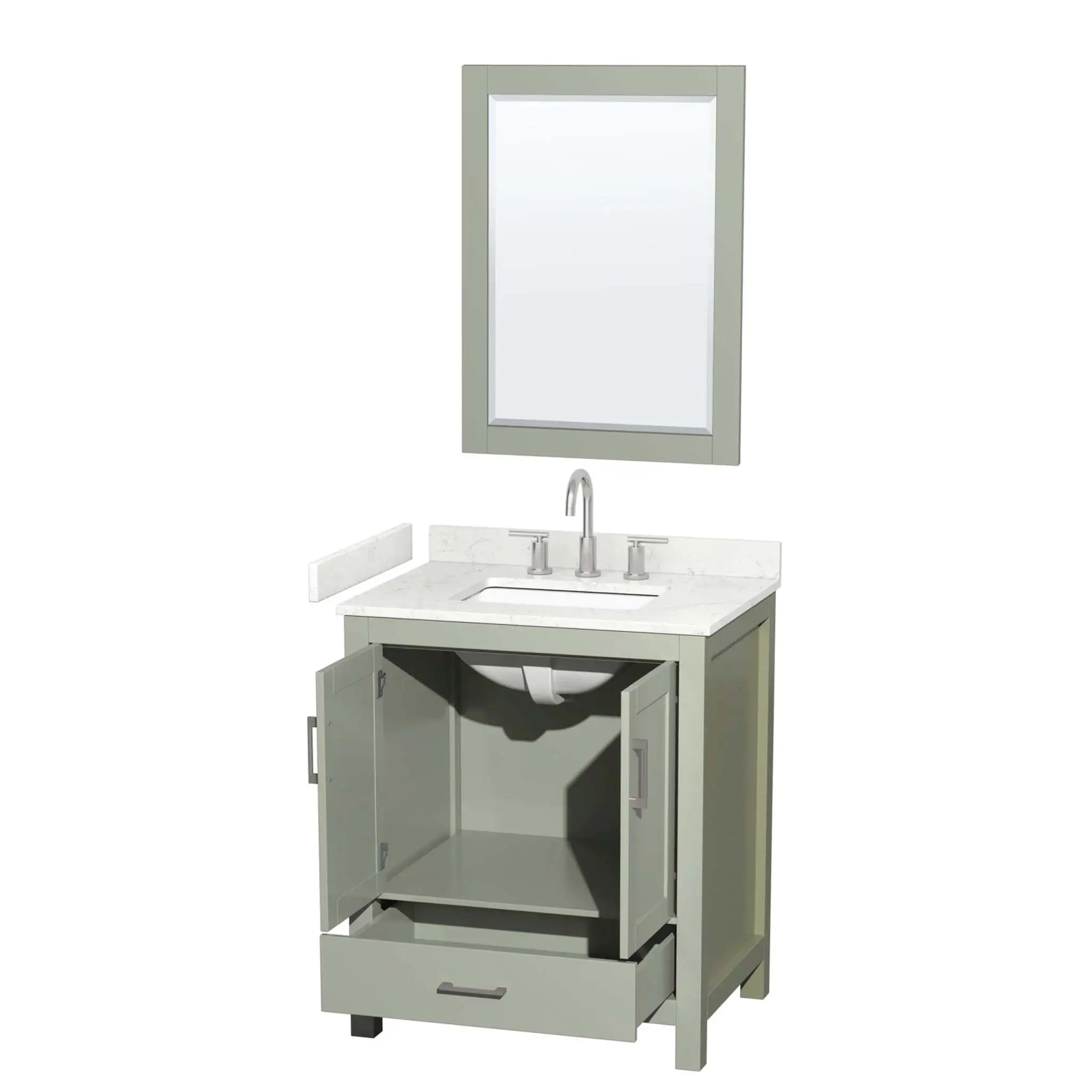 30" Sheffield 30 inch Single Bathroom Vanity in Light Green with Brushed Nickel Trim & 24" Mirror by Wyndham