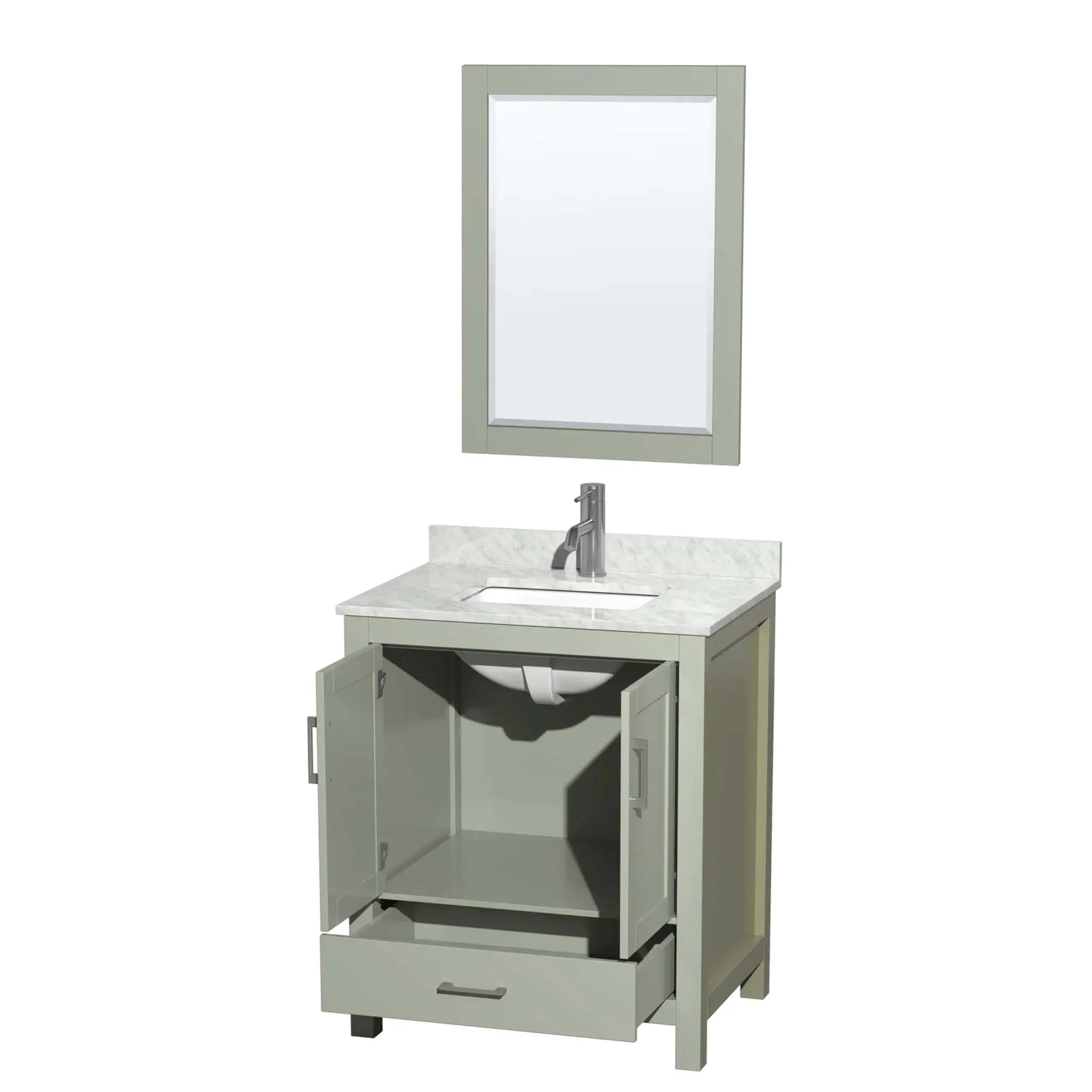 30" Sheffield 30 inch Single Bathroom Vanity in Light Green with Brushed Nickel Trim & 24" Mirror by Wyndham