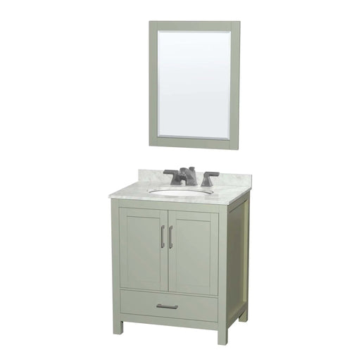 30" Sheffield 30 inch Single Bathroom Vanity in Light Green with Brushed Nickel Trim & 24" Mirror by Wyndham