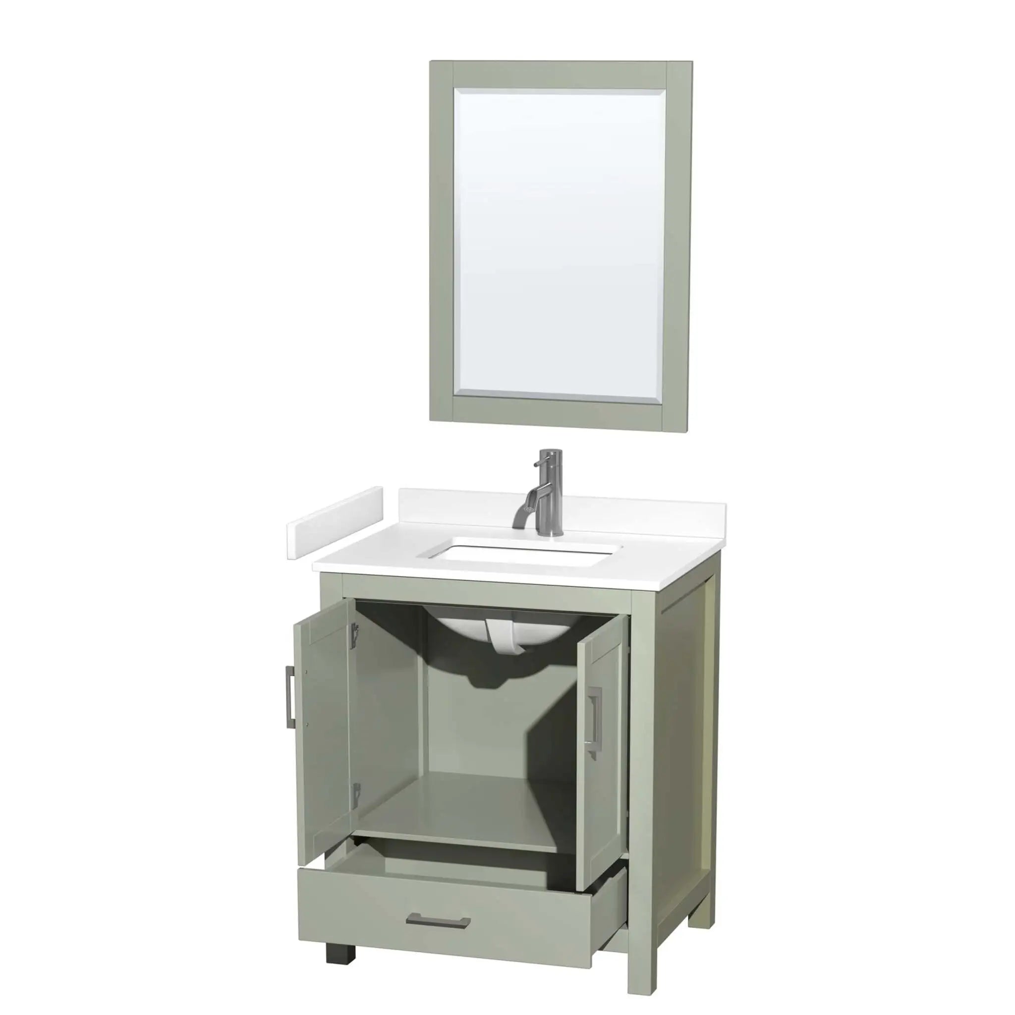 30" Sheffield 30 inch Single Bathroom Vanity in Light Green with Brushed Nickel Trim & 24" Mirror by Wyndham