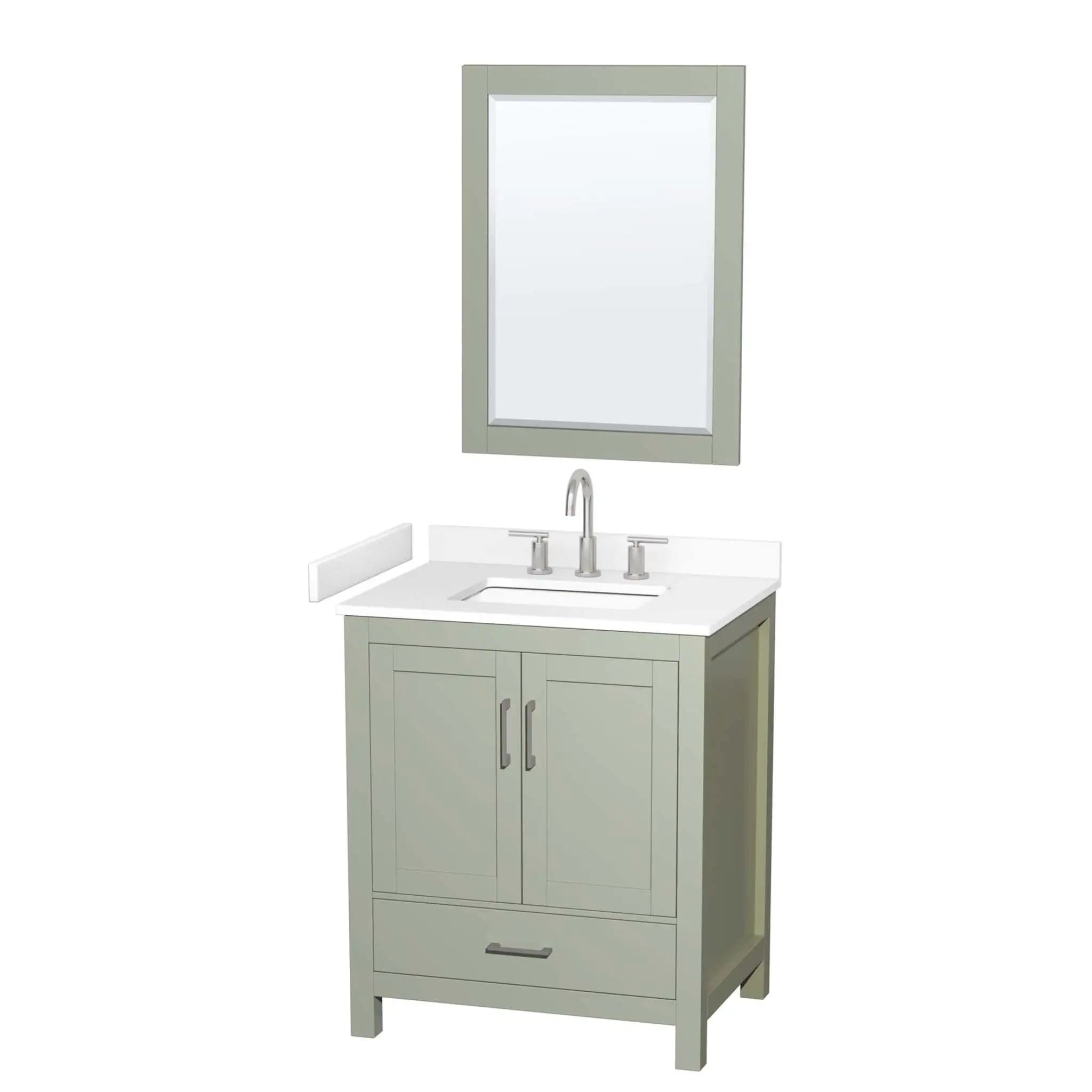30" Sheffield 30 inch Single Bathroom Vanity in Light Green with Brushed Nickel Trim & 24" Mirror by Wyndham