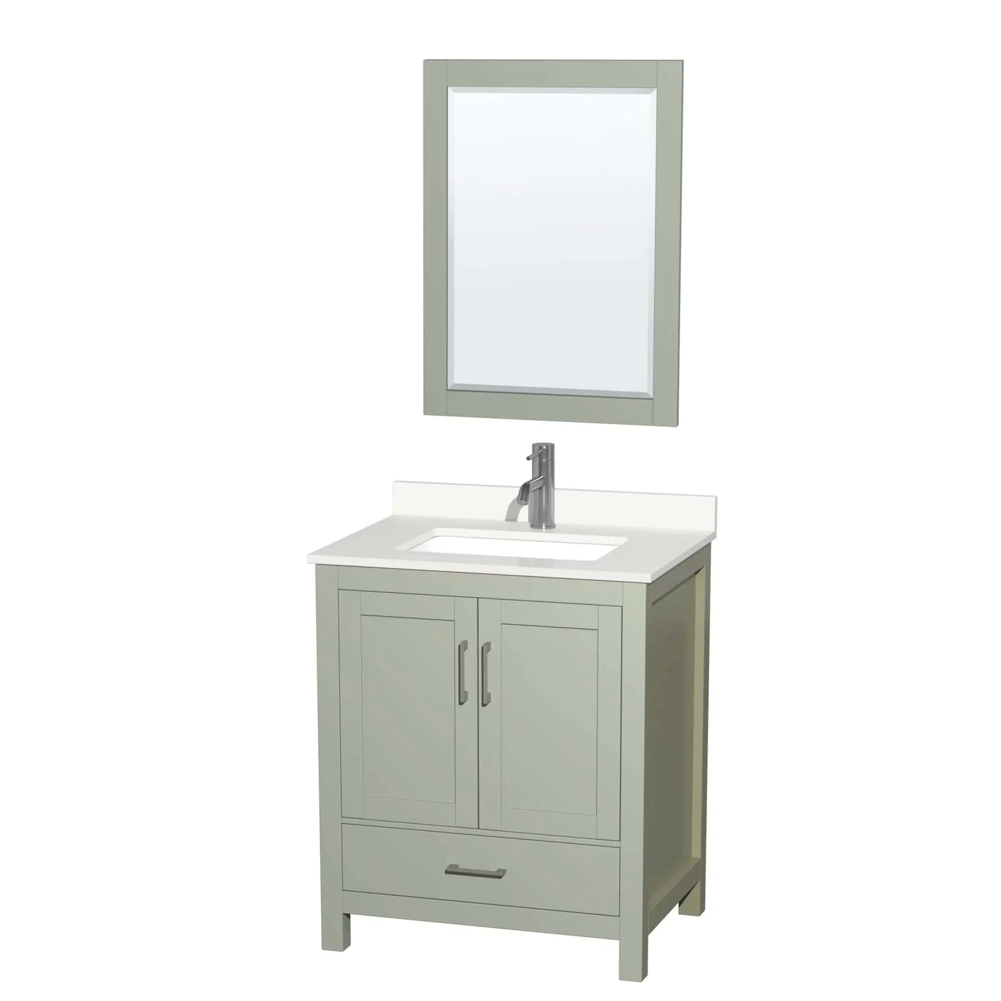 30" Sheffield 30 inch Single Bathroom Vanity in Light Green with Brushed Nickel Trim & 24" Mirror by Wyndham