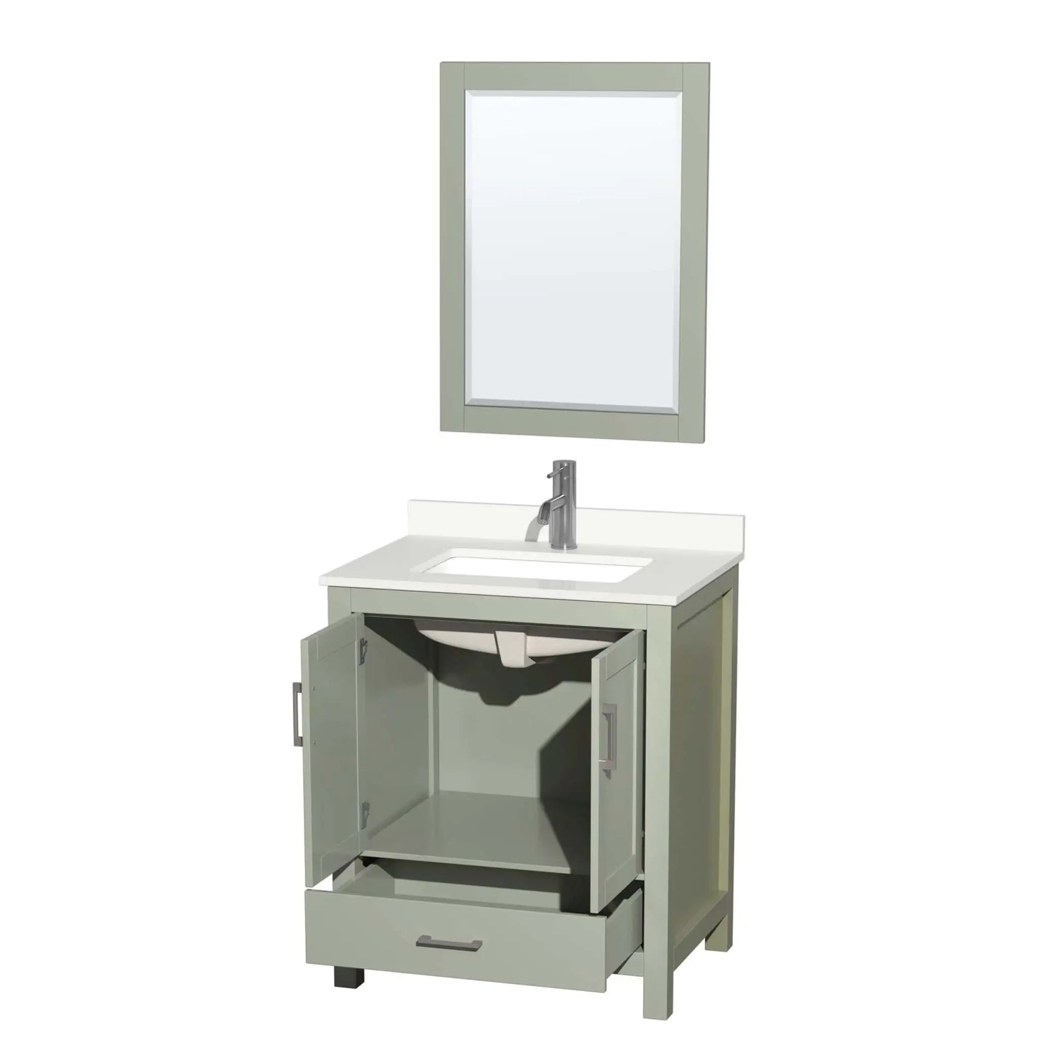 30" Sheffield 30 inch Single Bathroom Vanity in Light Green with Brushed Nickel Trim & 24" Mirror by Wyndham
